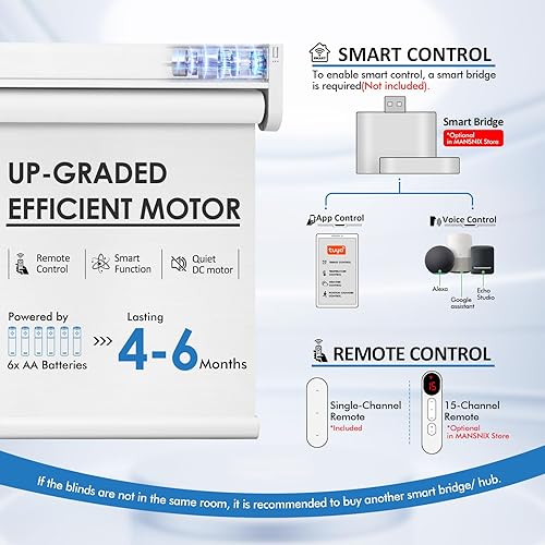 Miniatura 4 de M-ANSNIX - Persianas inteligentes sin taladro, persianas enrollables opacas con control remoto inalámbrico, persianas de tensión para ventanas,