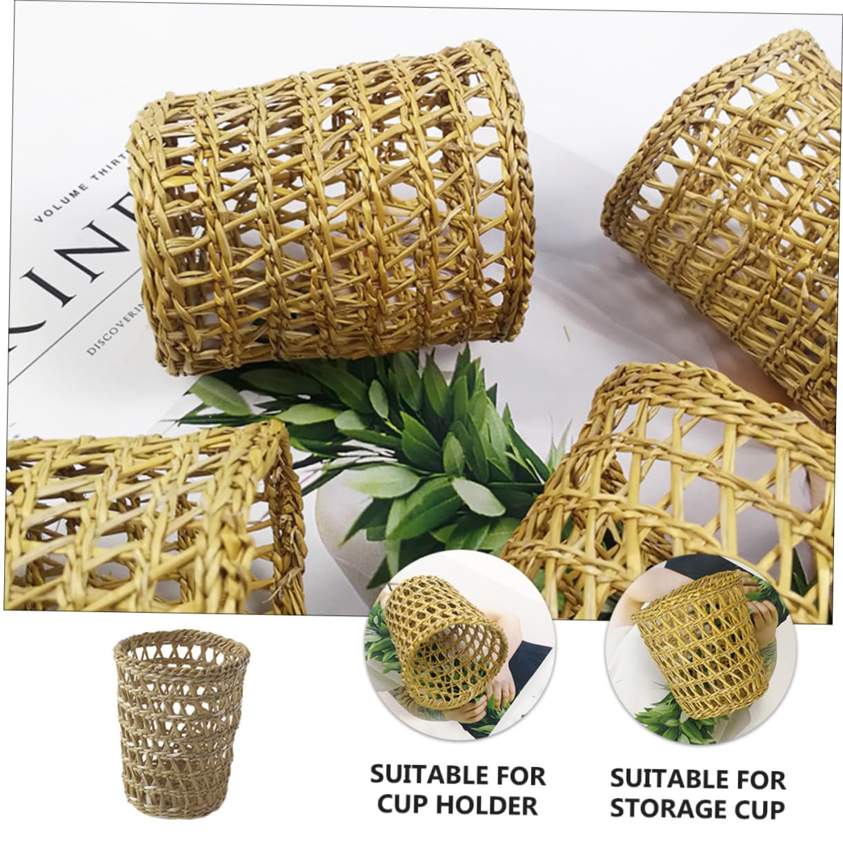 LABRIMP 6piezas Fundas para Tazas De Tejidas Mano Aislantes Térmicos De De para Bebidas Diseño Rústico y Natural