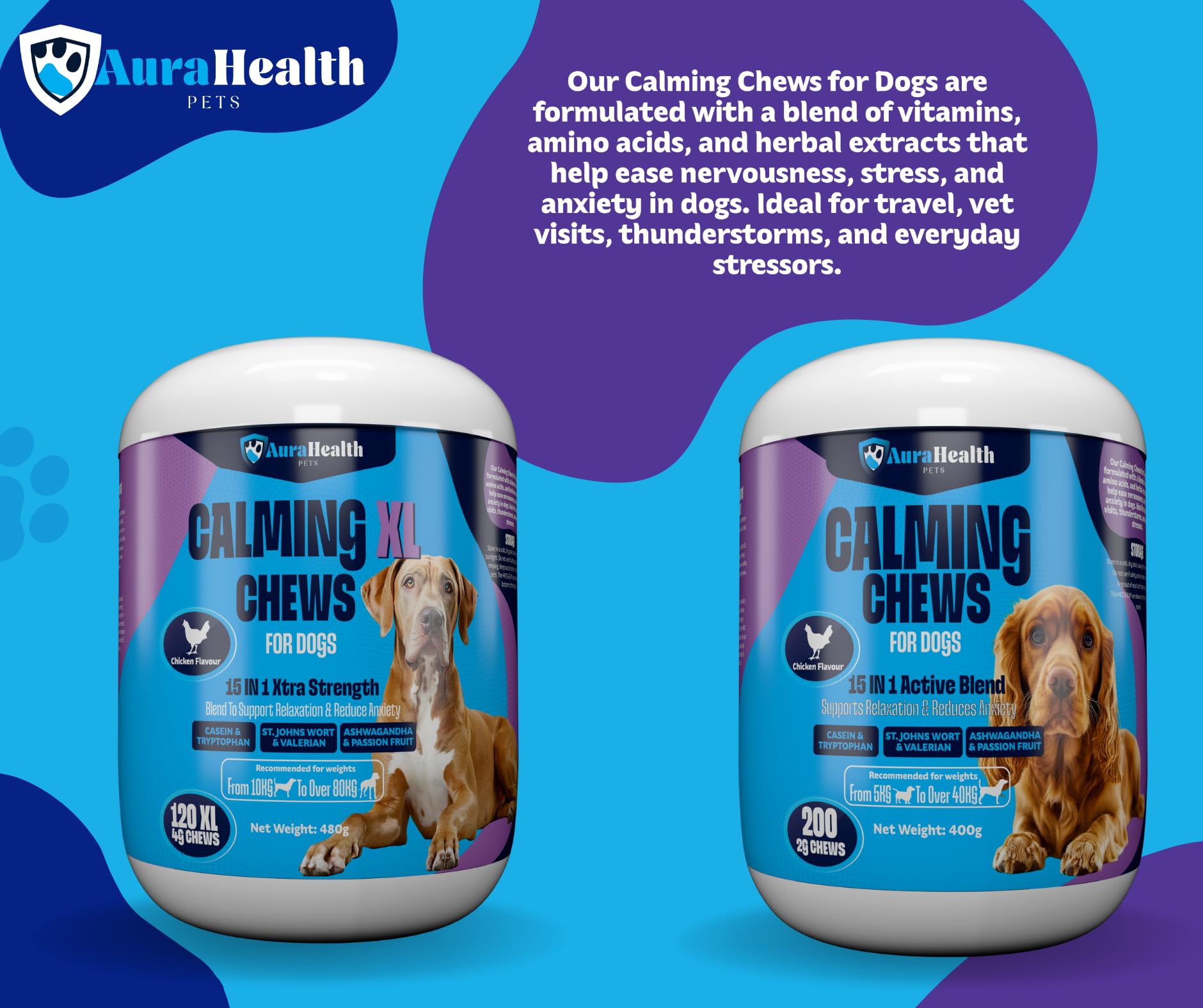 Aurahealth Calming 200 Chews up to 4-month supply for Small to Medium Dogs. 15-in-1 Reduce Stress, Fear, Separation, Barking - Image 4