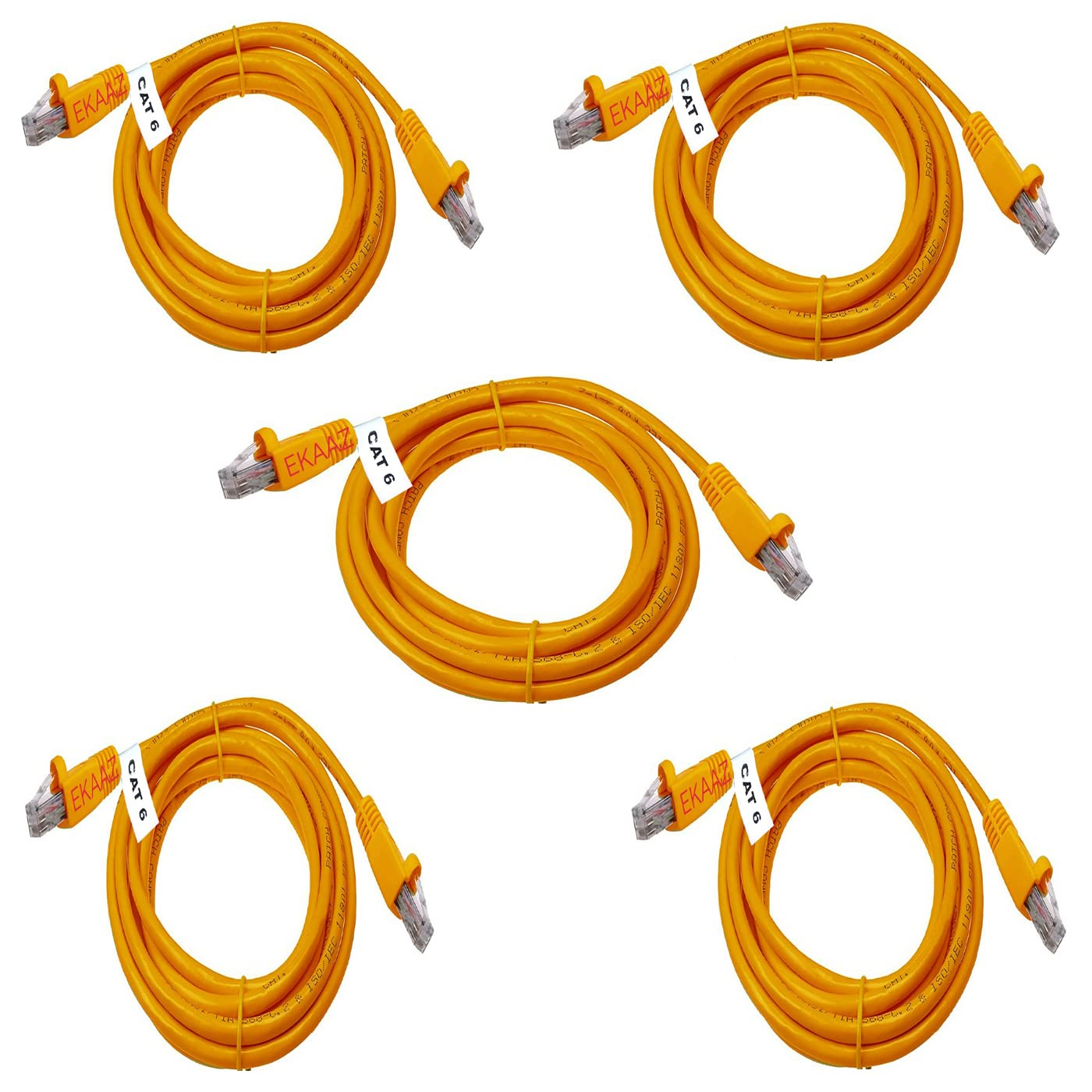 EKAAZ Cat-6 RJ45 Network Ethernet LAN Patch Cable - 4mm Core, 2 Meter/6.5ft (Pack of 5) | High-Speed LAN Cable for Laptop, Desktop, PC, Router, Server, and Rack (Yellow) (B08M3H1MJX) Amazon Price History, Amazon Price Tracker