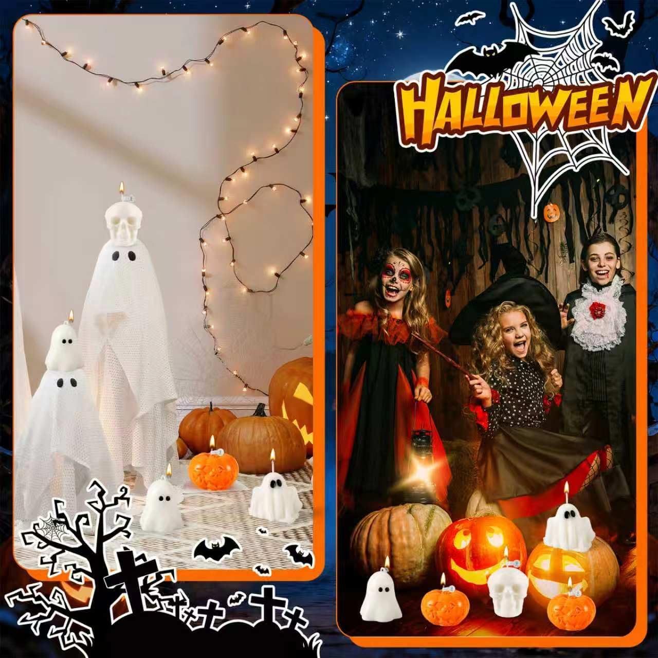 12Pcs Halloween Candles, Cute Spooky Ghost & Pumpkin Shaped Decorative Wax Candles,Halloween Decoration Clean Burning Small Candles for Party Table Haunted House Indoor Home Decor.