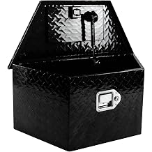 26x13.3x12 Inch Aluminum Trailer Tongue Tool Box Heavy Duty Storage Box Diamond Plate Toolboxes with Lock and Keys Suitable for Flatbed Trailer Tractive RV Black