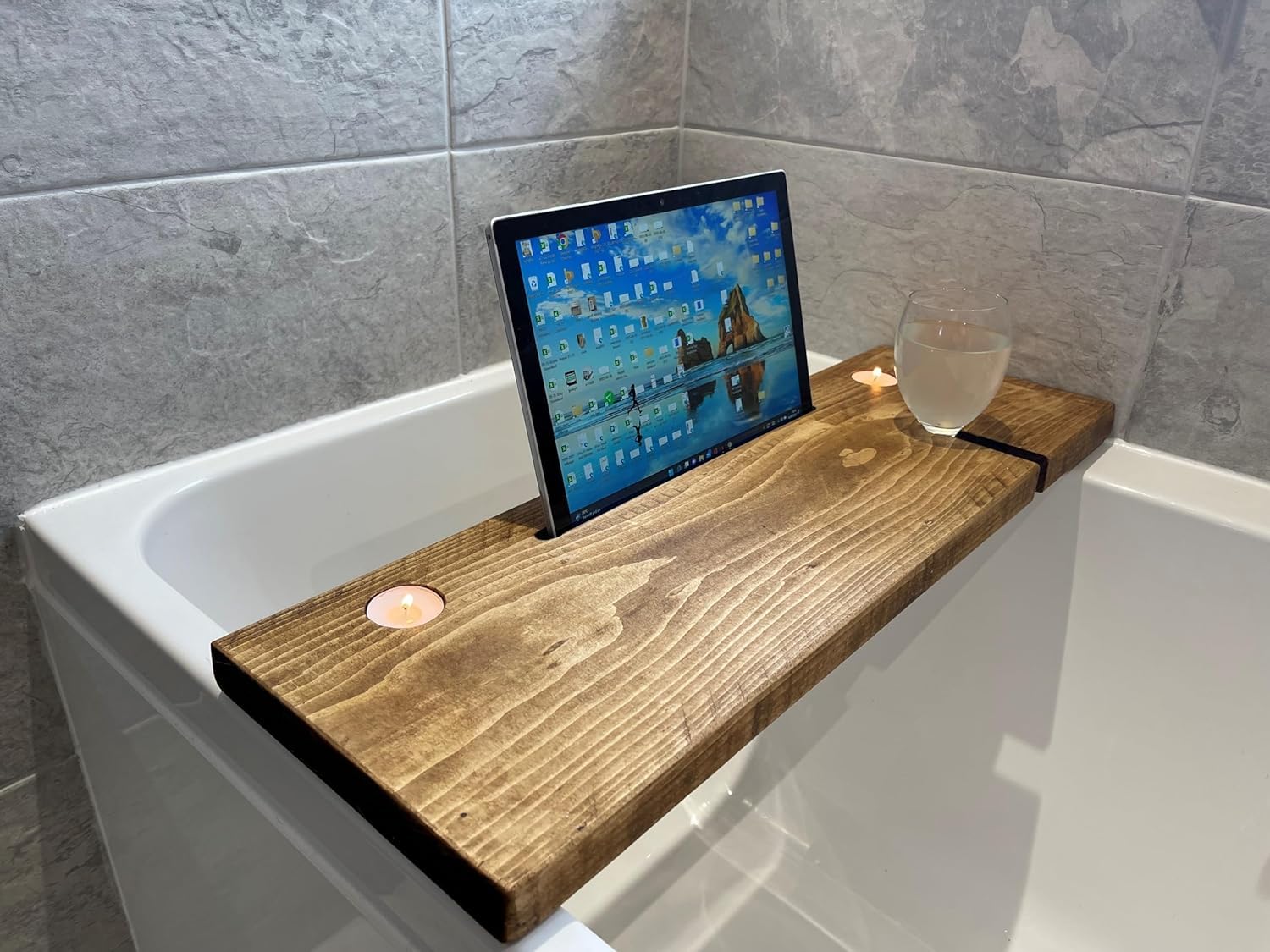 Urban Reclamation Wyedale Bath Board | Bath Caddy | Rustic Timber Bath Tray | Handmade Solid Wood Bath Tub Wine Glass Tablet Phone Candle Holder (Old Pine, 90 cm)