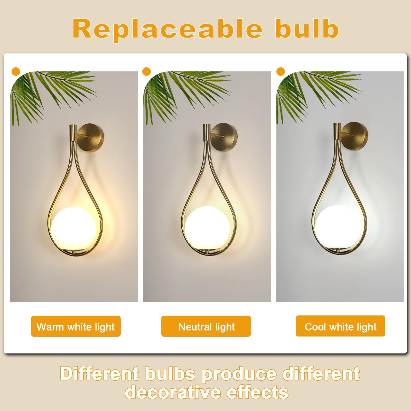Comely Wandleuchte Innen Glas, Tropfenförmige E27 Wandleuchte Kugel | 45CM Wandlampe Innen Modern für Wohnzimmer Schlafzimmer, Flur, Treppenhaus