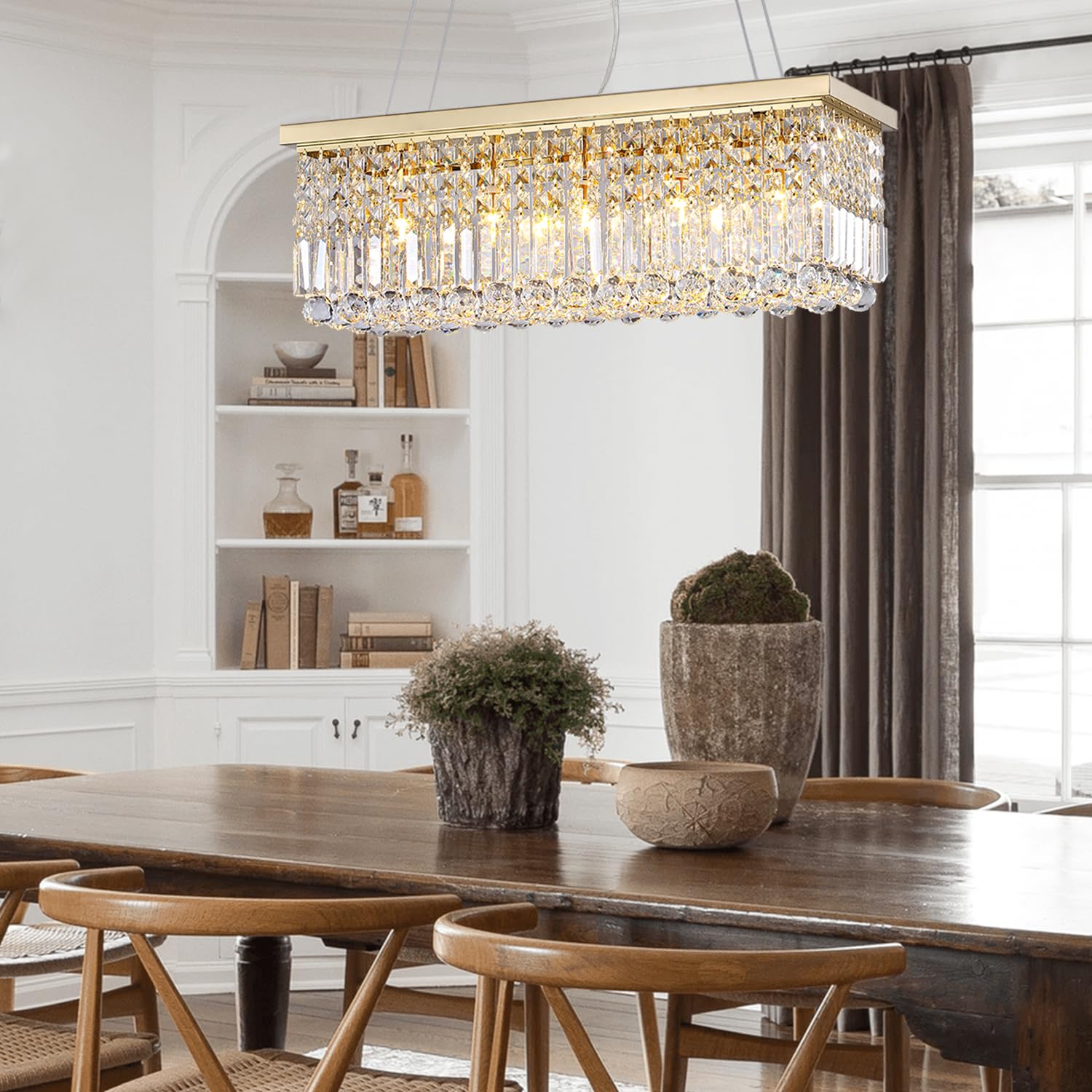 SEFINN FOUR 5-Light Rectangular Chandelier with Crystal Accents, Gold Finish