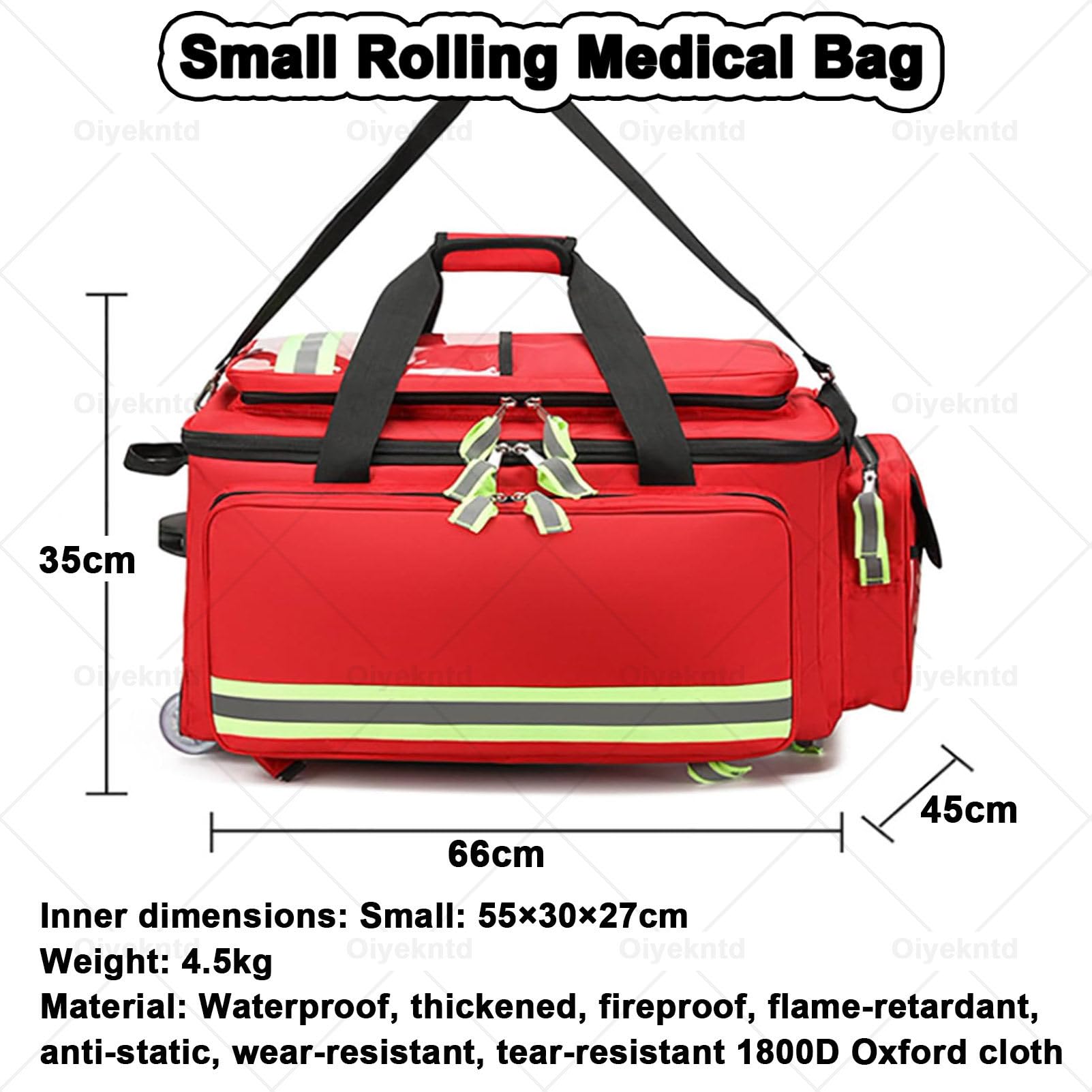 Borsa per kit di primo soccorso e attrezzature mediche con trolley rimovibile; borsa con ruote per infermieri e kit di emergenza, ideale per escursionismo, backpacking, campeggio e viaggi Red-66cm