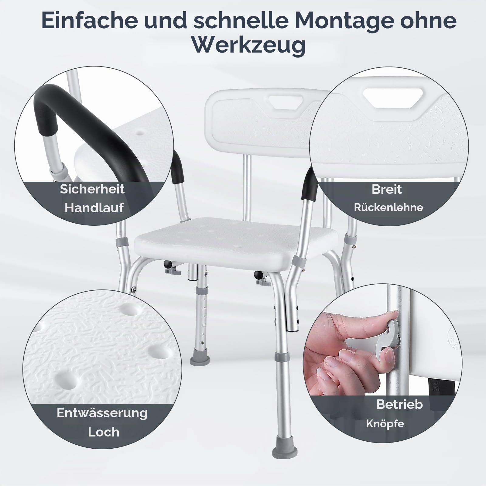 LIFERUN Duschhocker mit Lehne Duschstuhl, für Senioren&Schwangere Duschsitz