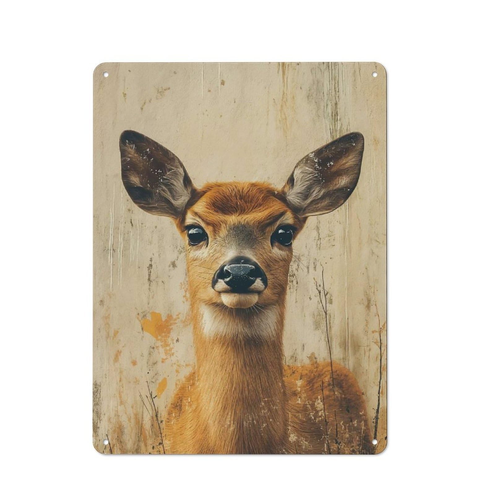 Junmoney Style-9 Portrait Of A Deer Vintage Metal Wall Sign 40X30cm For Garage Wall, Suited To Garage Decor Collectors
