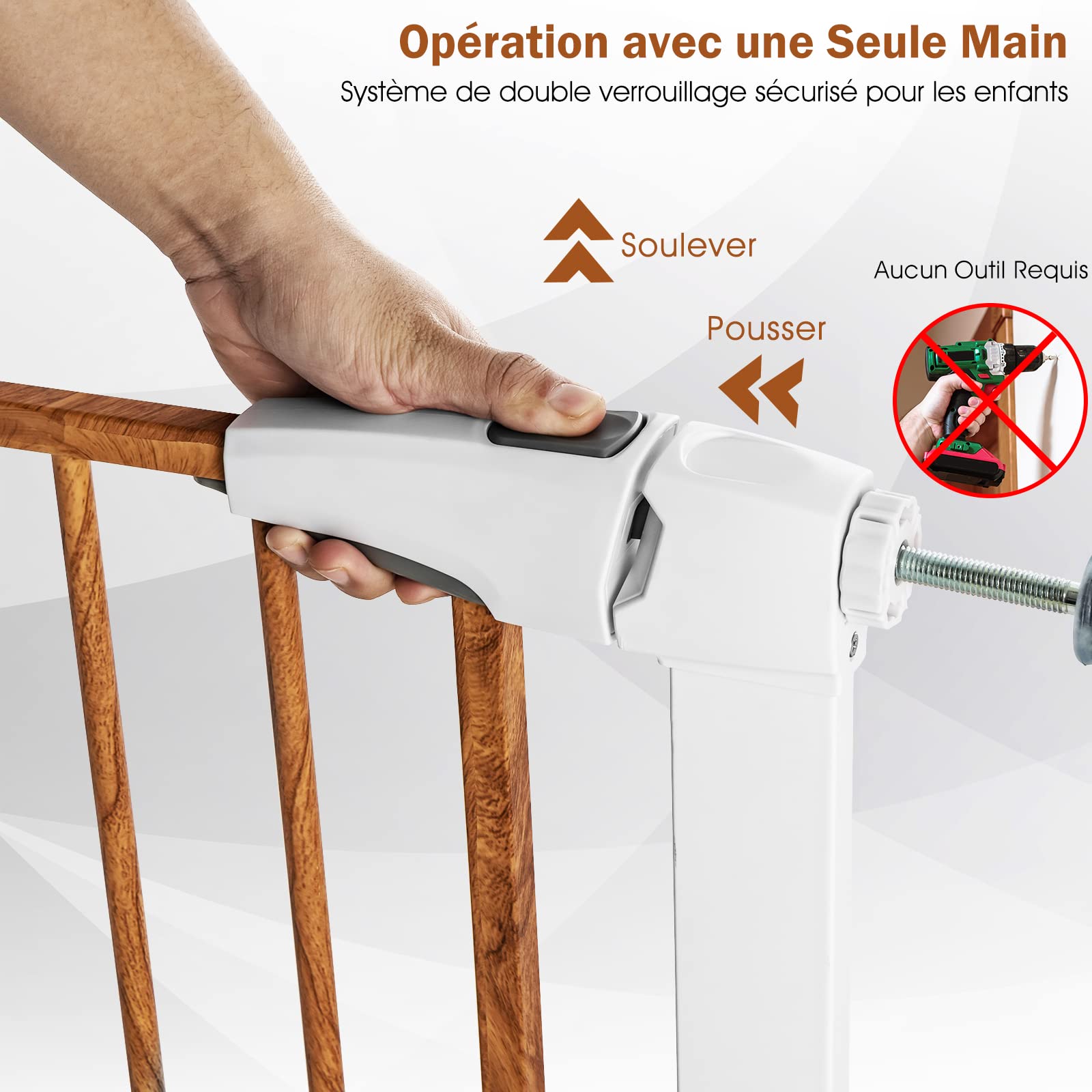 Barriere De Securite Enfant Sans Percage Barrière D'Escalier Sécurisée Avec Porte Pour Animaux - Sans Perçage (105-115cm) - Fermeture Automatique Barriere Escalier