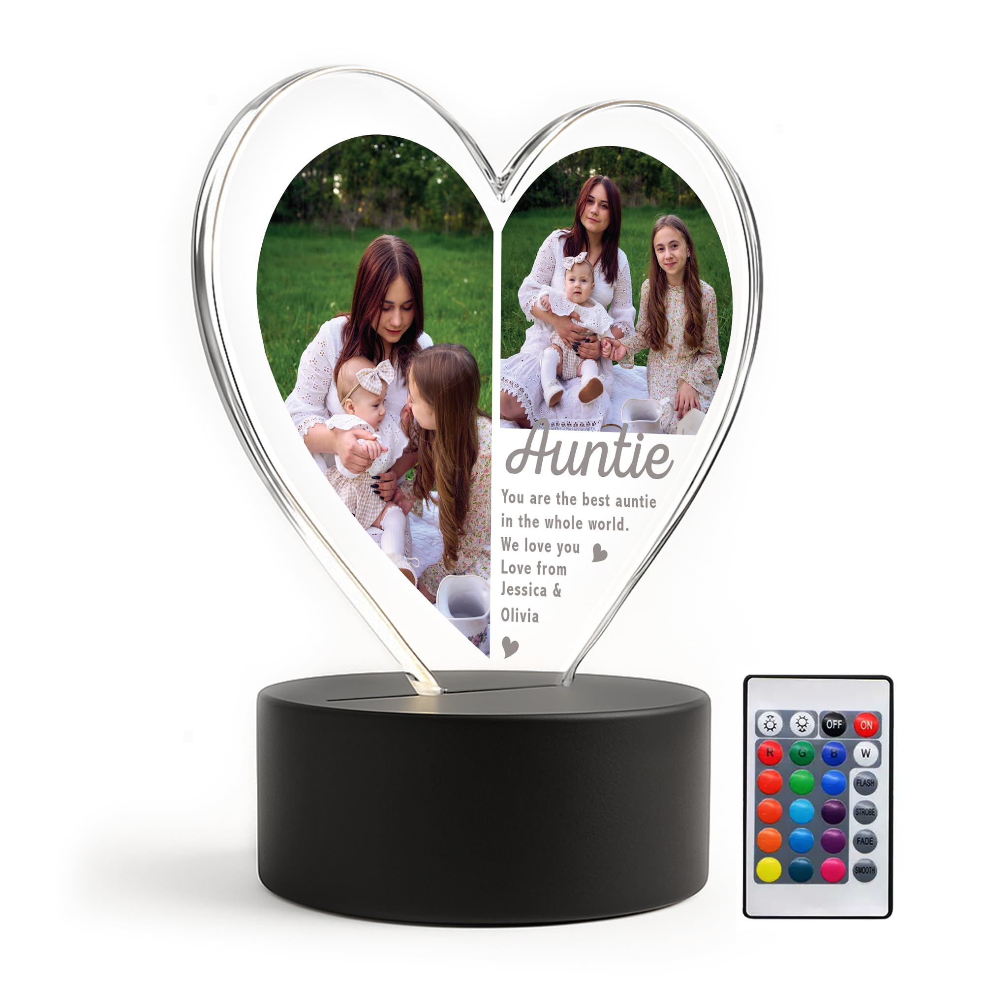 Red Ocean Cute Auntie Personalised LED Light With Photos Auntie Presents for Birthday Christmas Love From Niece Nephew Keepsake