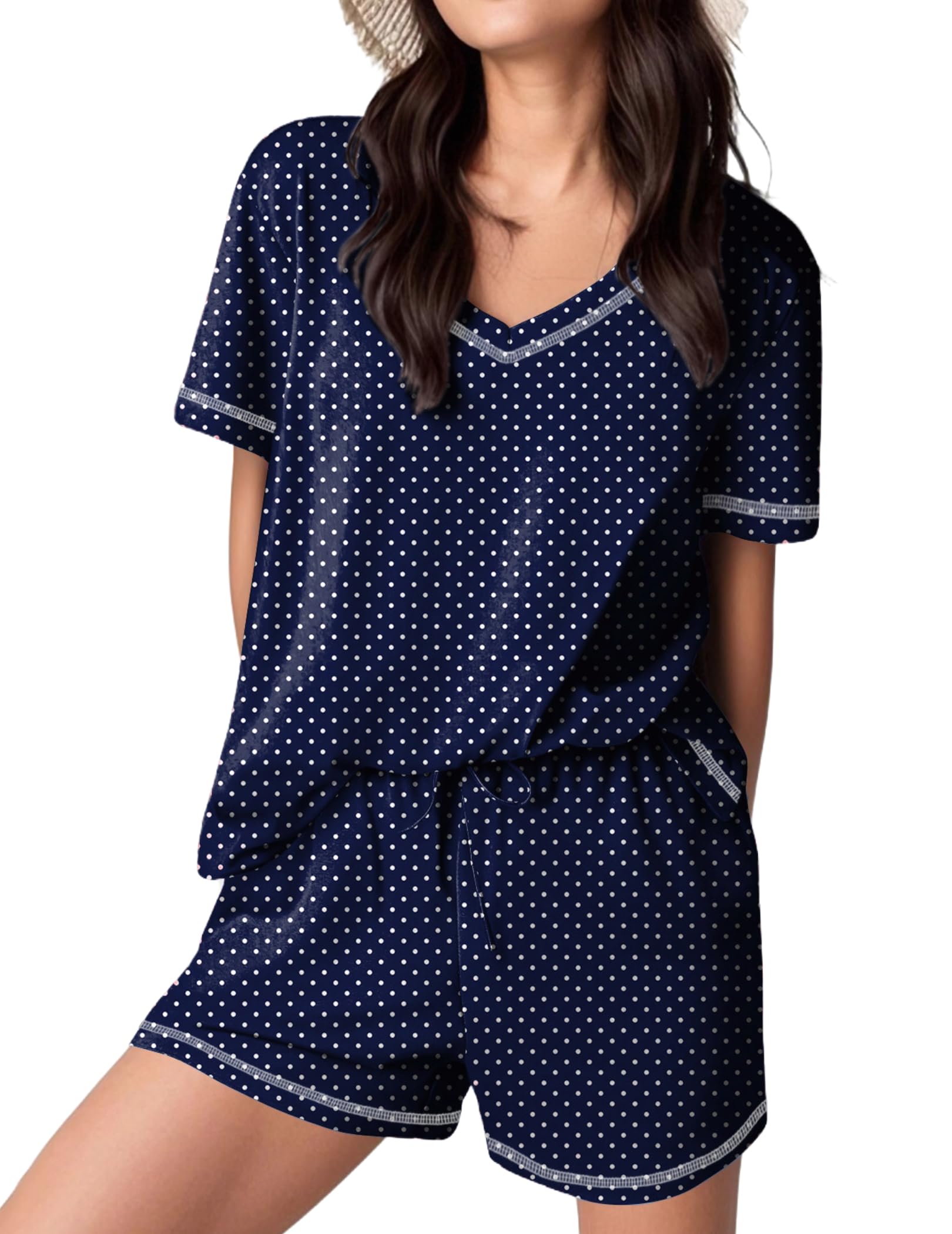 Ekouaer Womens Pajamas Sets Soft 95% Cotton Pjs Short Sleeve Lounge Sets