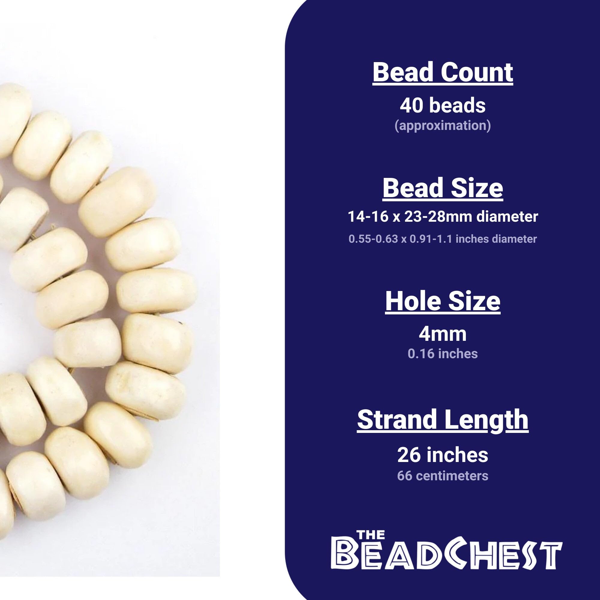 White Bone Beads - Full Strand of Fair Trade African Beads - The