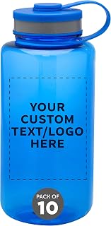 DISCOUNT PROMOS Custom Plastic Sports Water Bottles with Flip Lid 38 oz. Set of 10, Personalized Bulk Pack - Great for Gym, Hiking, Cycling, Camping, Backpacking, School - Blue