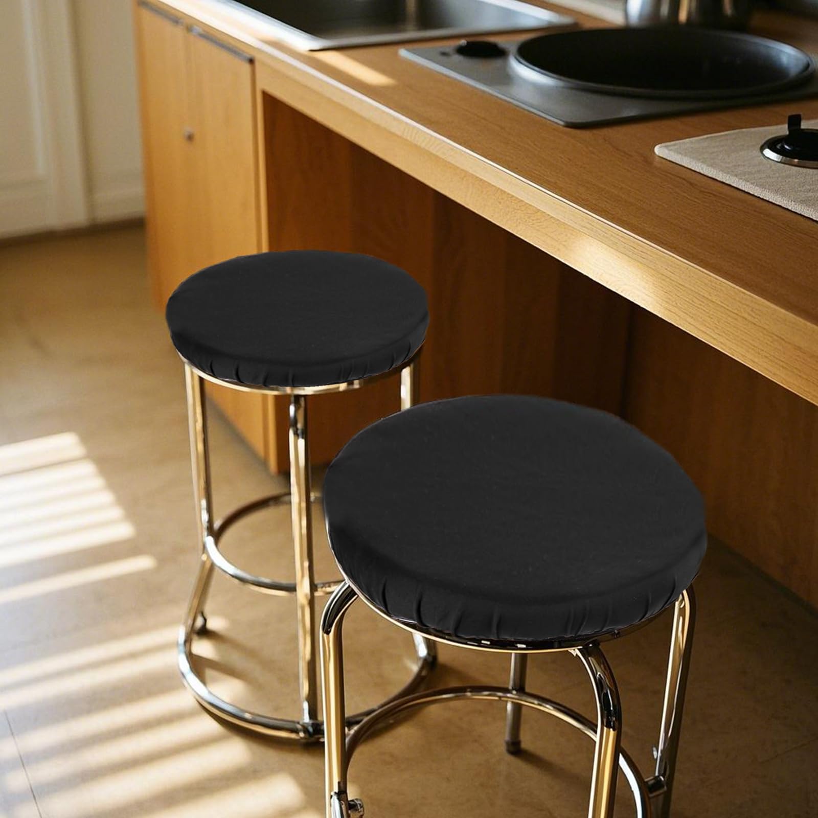 FAELNK Copri Sgabello Rotondo 4 PCS Coprisgabello Coprisedia Elasticizzati Lavabile Ingualcibile Copri Pouf Rotondo per Sgabelli Rotondi di 35-45 cm di Diametro