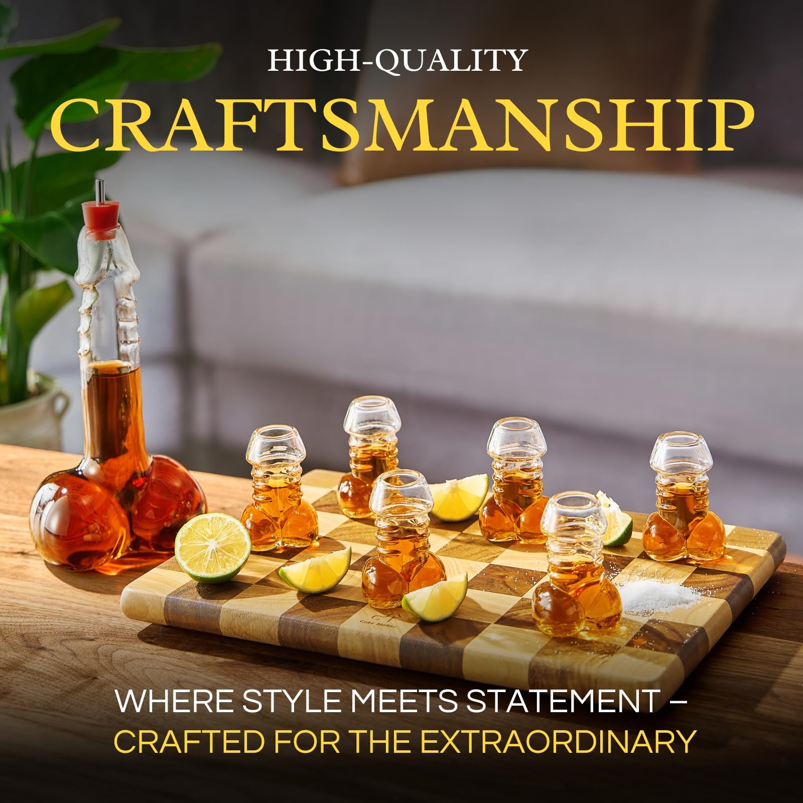 Lustiger Whiskey Dekanter - Einzigartiger Glasdekanter für Scotch, Bourbon, Tequila & mehr - Lustiges Gag-Geschenk mit 6 Schnapsgläsern - Perfekt für Partys & Neuheit Barware