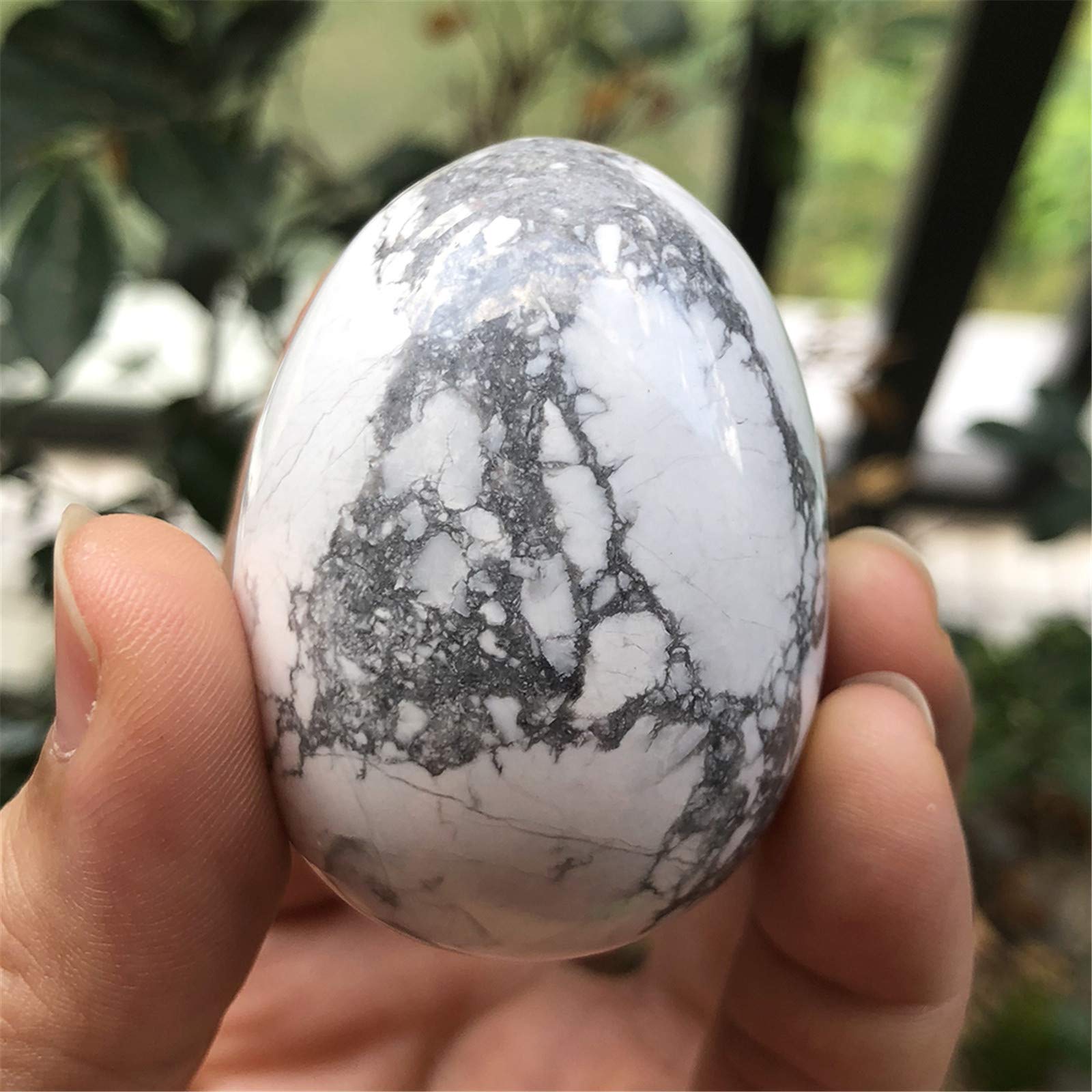 Ladeukoi Stone Egg Figurine, Polished Healing Crystal Easter Eggs Sphere Sculpture with Wood Stand - Image 4