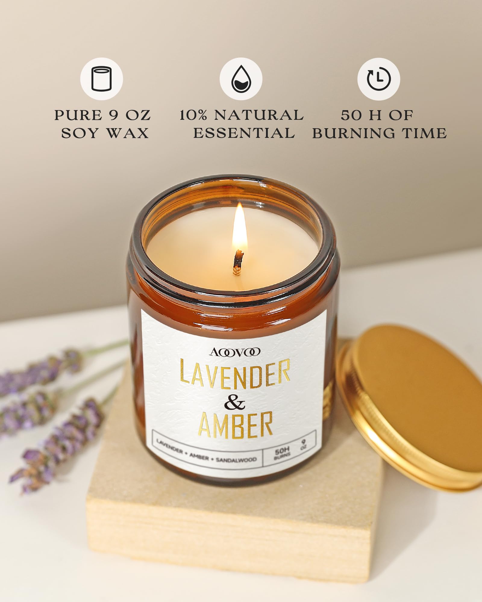 AOOVOO Lavendel Bernstein Duftkerze, Aromatherapiekerze, Sojakerze für den Hausgebrauch