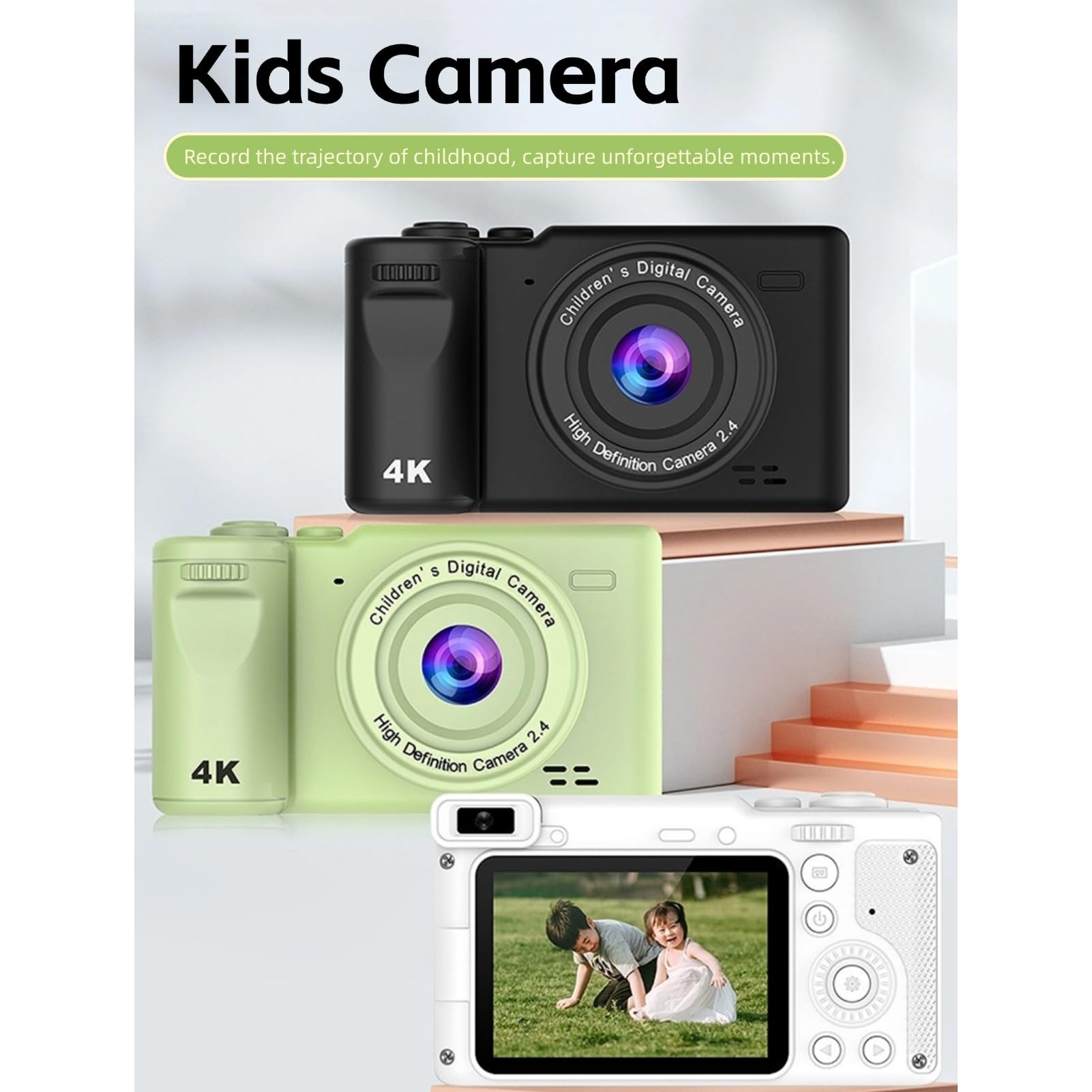 Cámara Digital para Niños con Trípode, 12 MP, 1080P, Doble Lente Frontal y Trasera, Pantalla IPS, HD