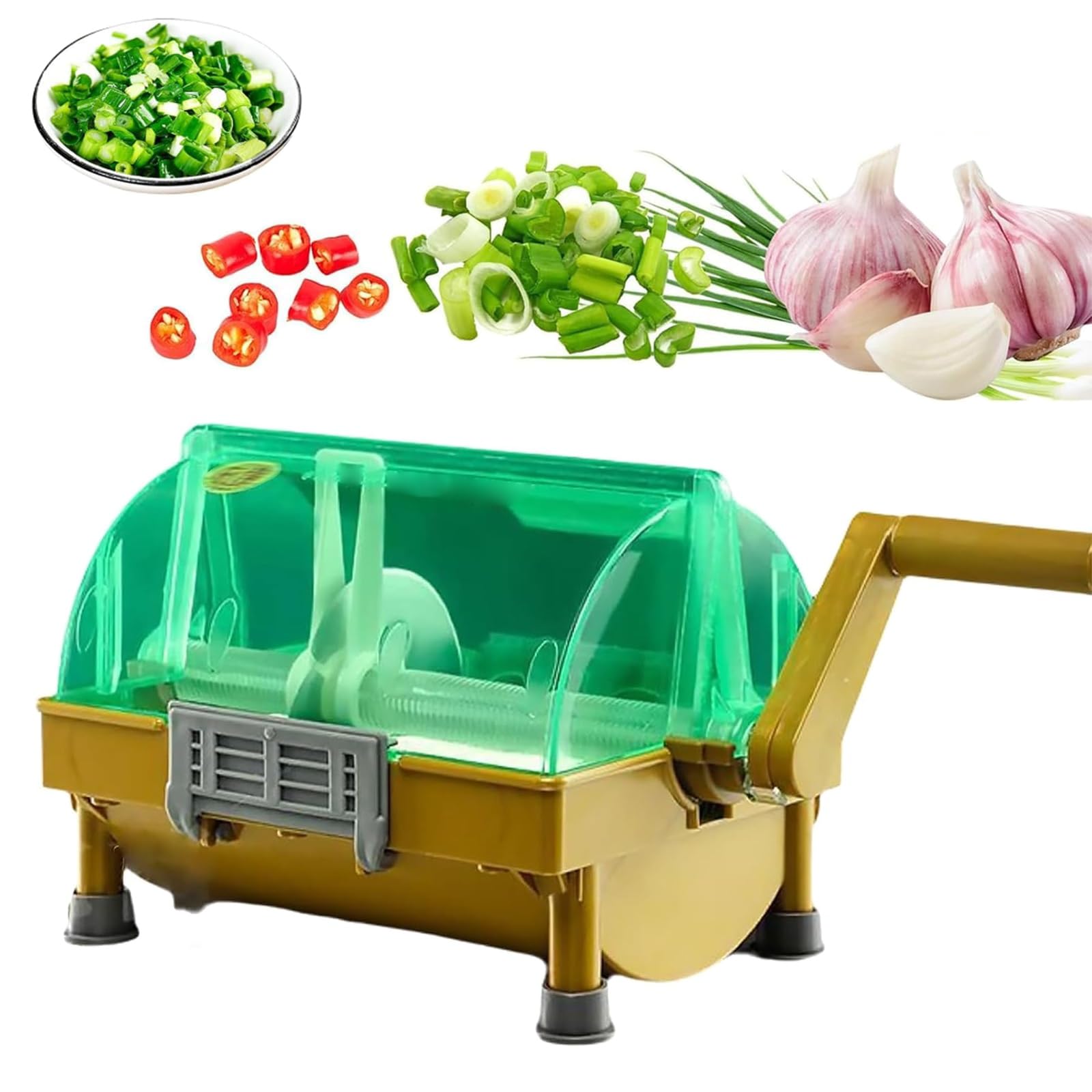 AXGCAA Commercial Red Pepper Chopper, Manual Scallion Cutter with Stainless Steel Blade, Hand Cranked Vegetable Cutting Design, Food Cutting Machine, for 3MM Spring Onions, Leeks, Cilantro and Garlic