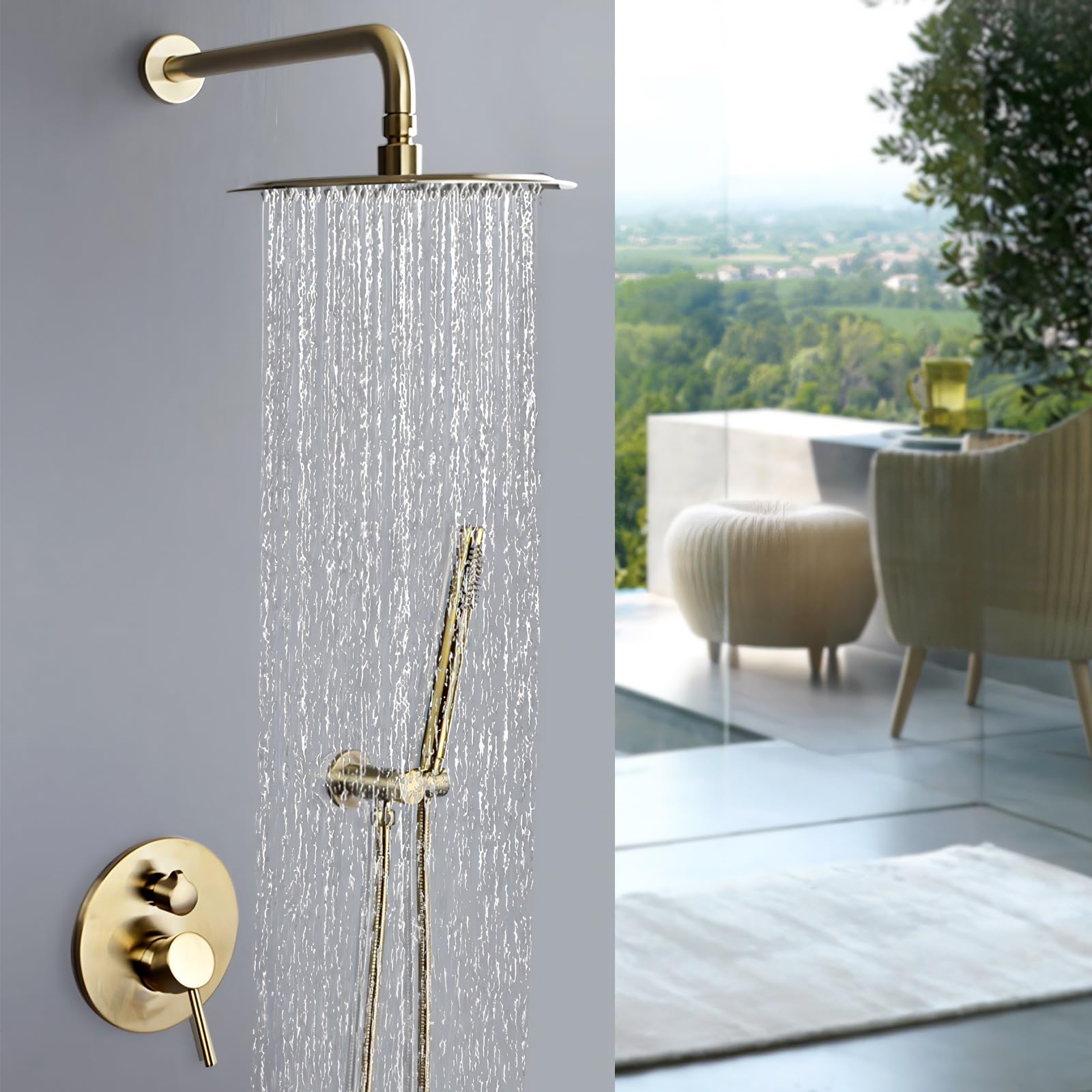 Pommeau de douche à effet pluie rond pour salle de bain familiale zen