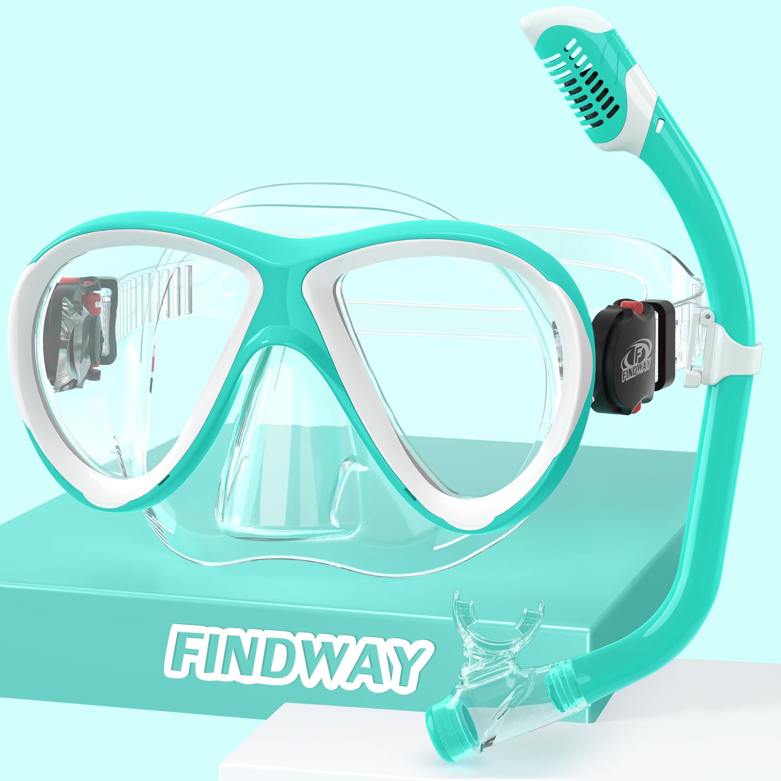 Findway Taucherbrille Kinder, Schwimmbrille Kinder für Jungen Mädchen,Schnorchelmaske Kinder 180°Panorama Verstellbares Silikonband Anti-Leck Tauchmaske Kinder für 3-14 Jahre