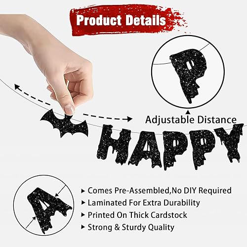 Miniatura 4 de Cartel de Feliz Halloween, decoración de telaraña sin bricolaje, guirnalda de murciélagos, guirnalda de murciélagos, pancarta de Halloween con