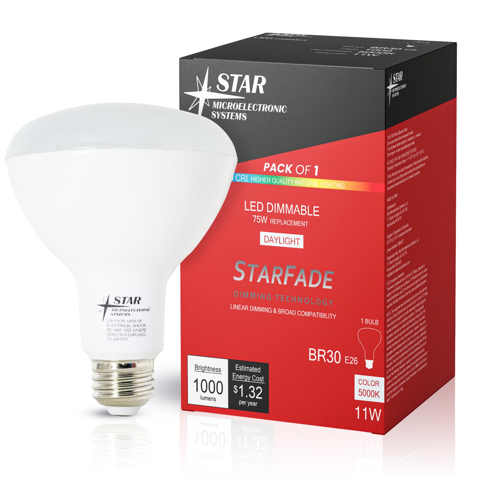 LED Light Bulb Dimmable Broad Compatibility 90 CRI 1000 Lumens 5000K 22 000Hrs BR30 1 Pack