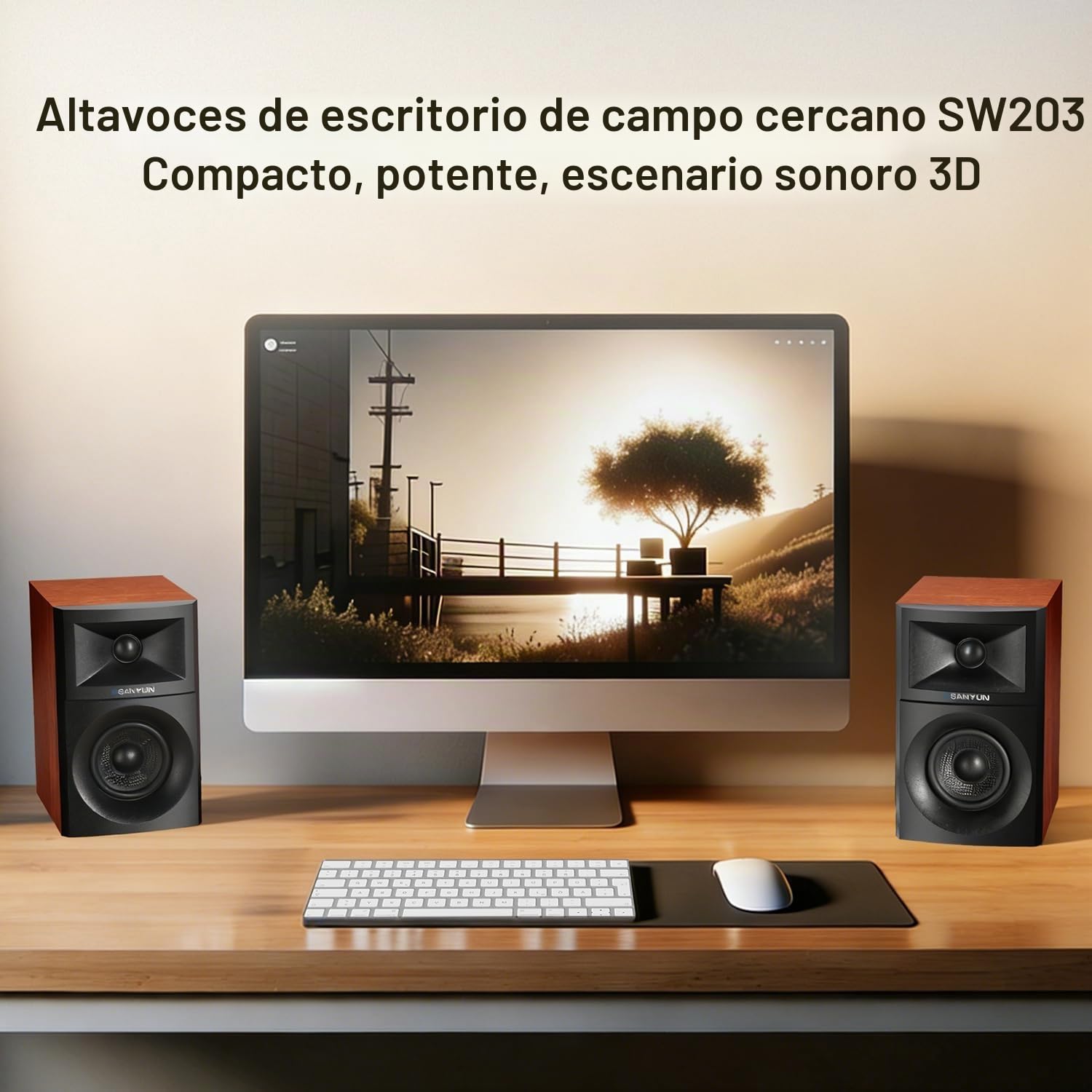 Sanyun SW203 Altavoces PC 2.0 3”, Campo Estéreo Ampliado, Triple-DSP