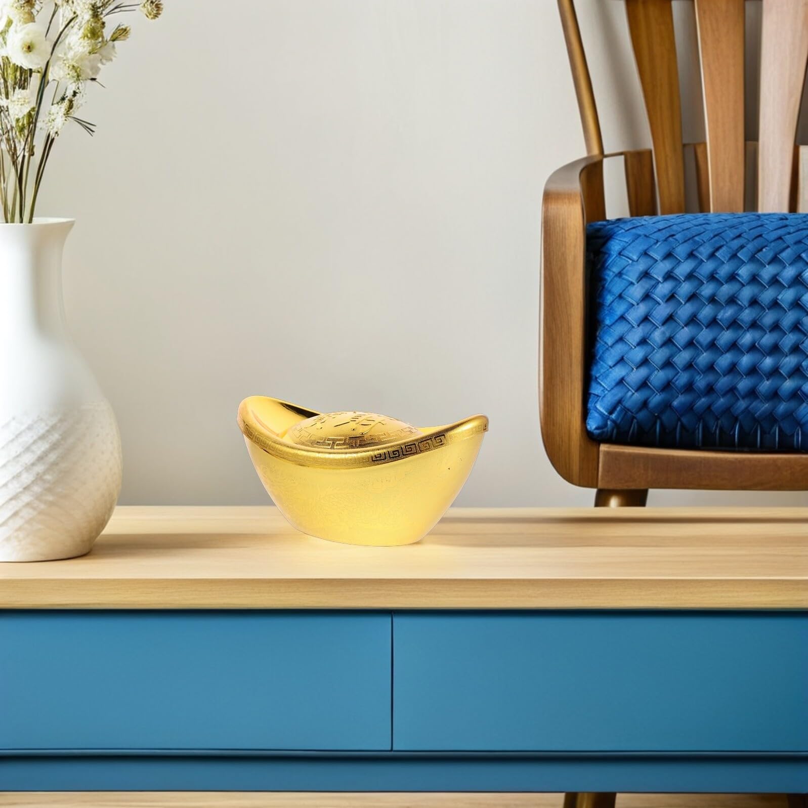 Generic Złota figurka Yuan Bao w stylu vintage 9,63 x 5,11 x 4,72 cala Plastikowe ozdoby Feng Shui Powodzenia Minimalna konserwacja Dekoracja świąteczna na świąteczne ustawienia 2026 Nowy Rok Festiwal