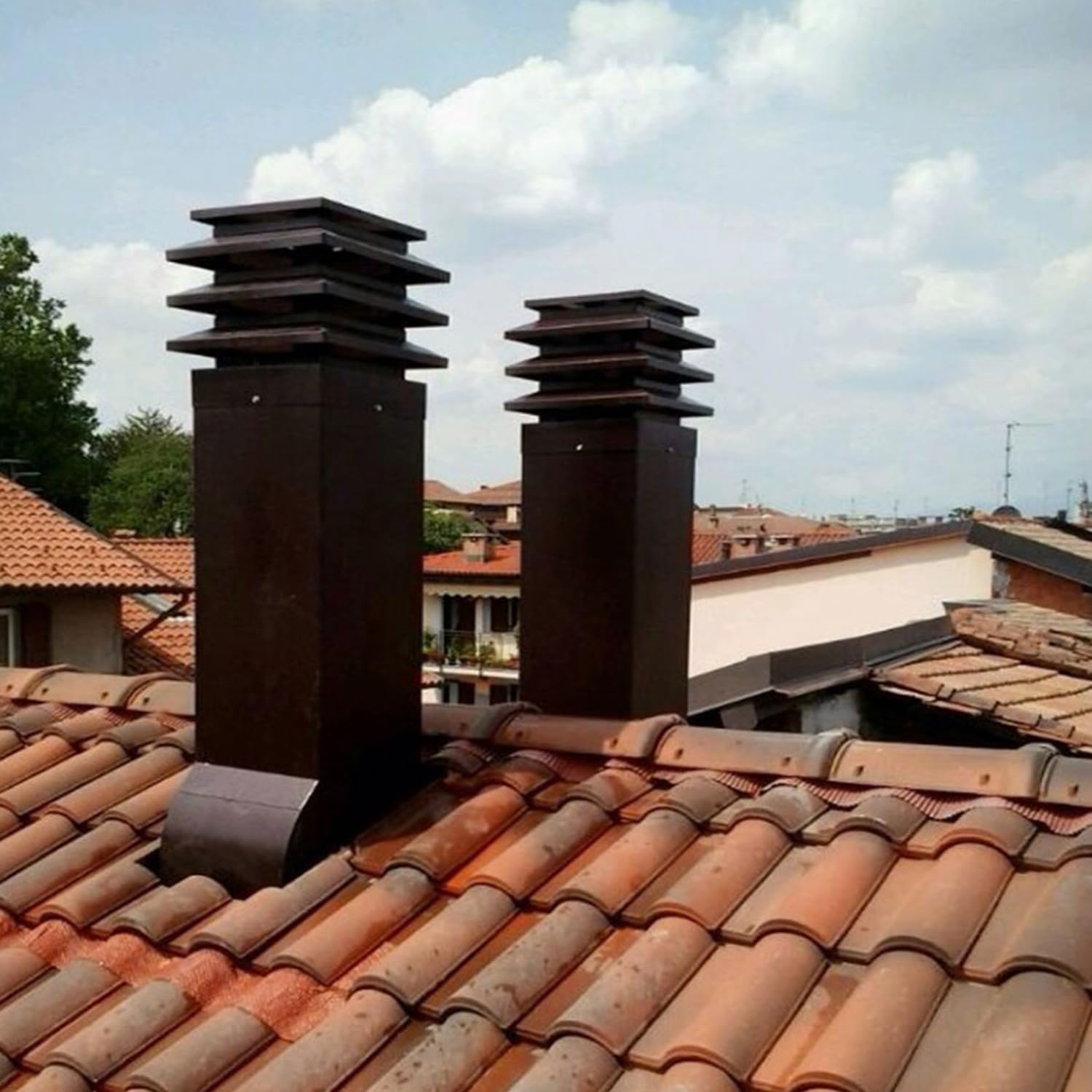 Terminale Architettonico Comignolo Antivento Canna Fumaria TESTA DI MORO Fumaiolo Quadrato Per Camino Anti Intemperie (47x47)