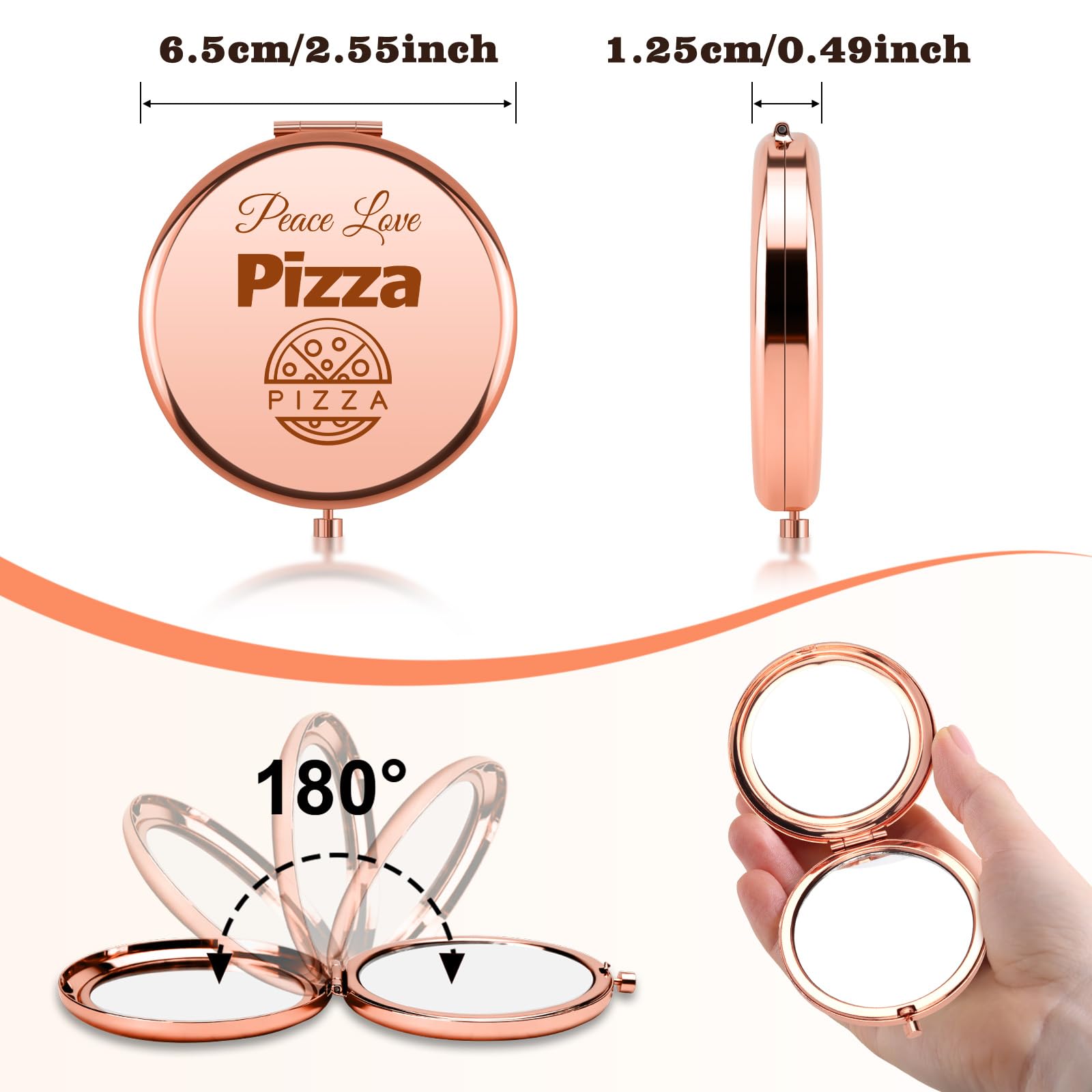 Pizza Gifts for Pizza Lover Compact Makeup Mirror Pizza Themed Gifts for Women Girls Sisters Friends Coworkers Birthday Presents for Foodie Chef Baker Food Lovers Present Folding Makeup Mirror
