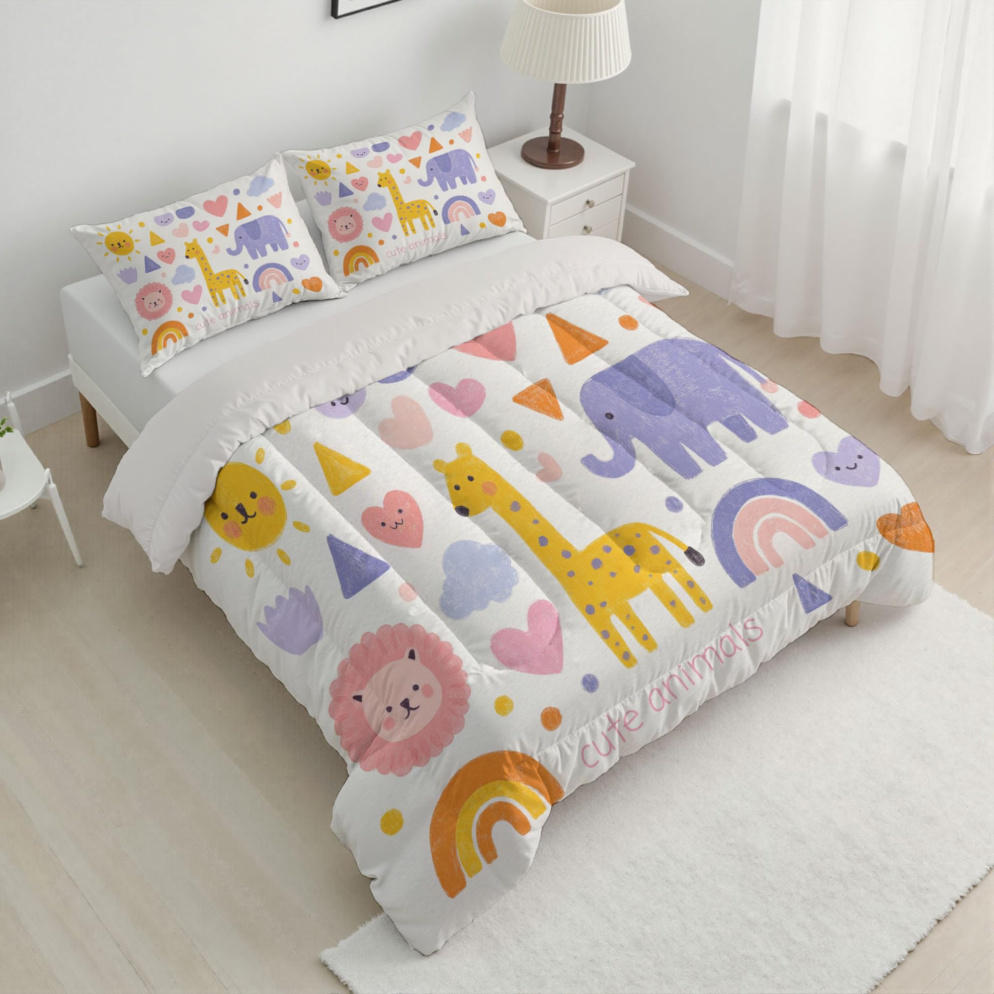 Edredon Cama 90 Dibujos Animados Animales Estampado Infantil, Edredón Nórdico 4 Estaciones 140x200cm, Colcha Transpirable De Microfibra Lavable Niños Pósteres, 1 Fundas De Almohada