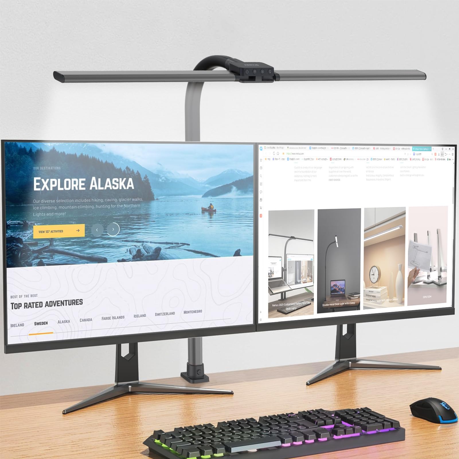 Syfunlv Schreibtischlampe LED Dimmbar,Schreibtischlampe,24W,1200lm Augenschutz Büro Tischlampe, USB Ladefunktion,Doppelkopf Schreibtischlampe Mit Schwenkarm,für Homeoffice