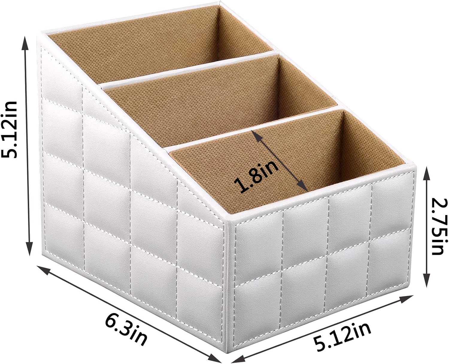 Fashionable PU Leather TV Remote Control Holder with 3 Compartments,Multifunction Desktop Organizer Holder, Media Accessory Storage & Organize Controllers (white)…