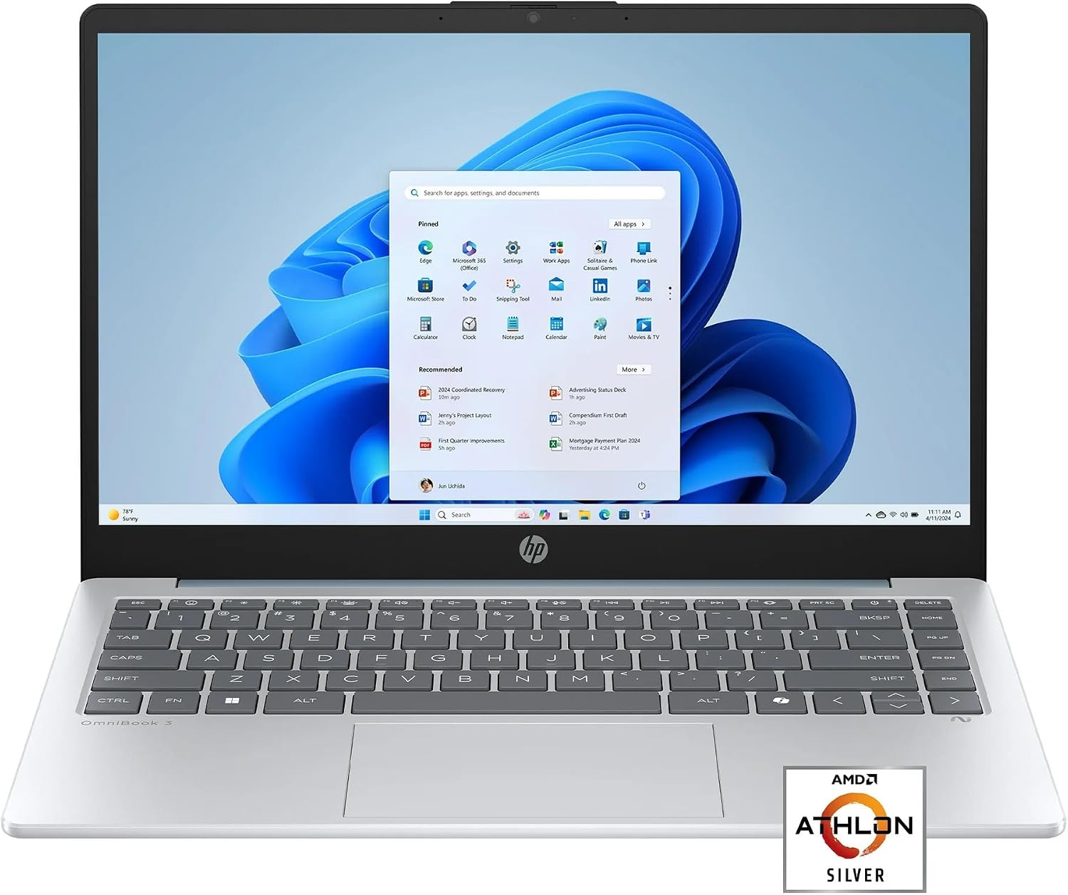 HP 14'' HD Business Laptop, AMD Athlon 7120, 4GB RAM, 128GB SSD, Long Battery Life, Moonlight Blue, 12-Month Microsoft 365 Included, Windows 11 Home in S Mode, with TGY Accessories image 2