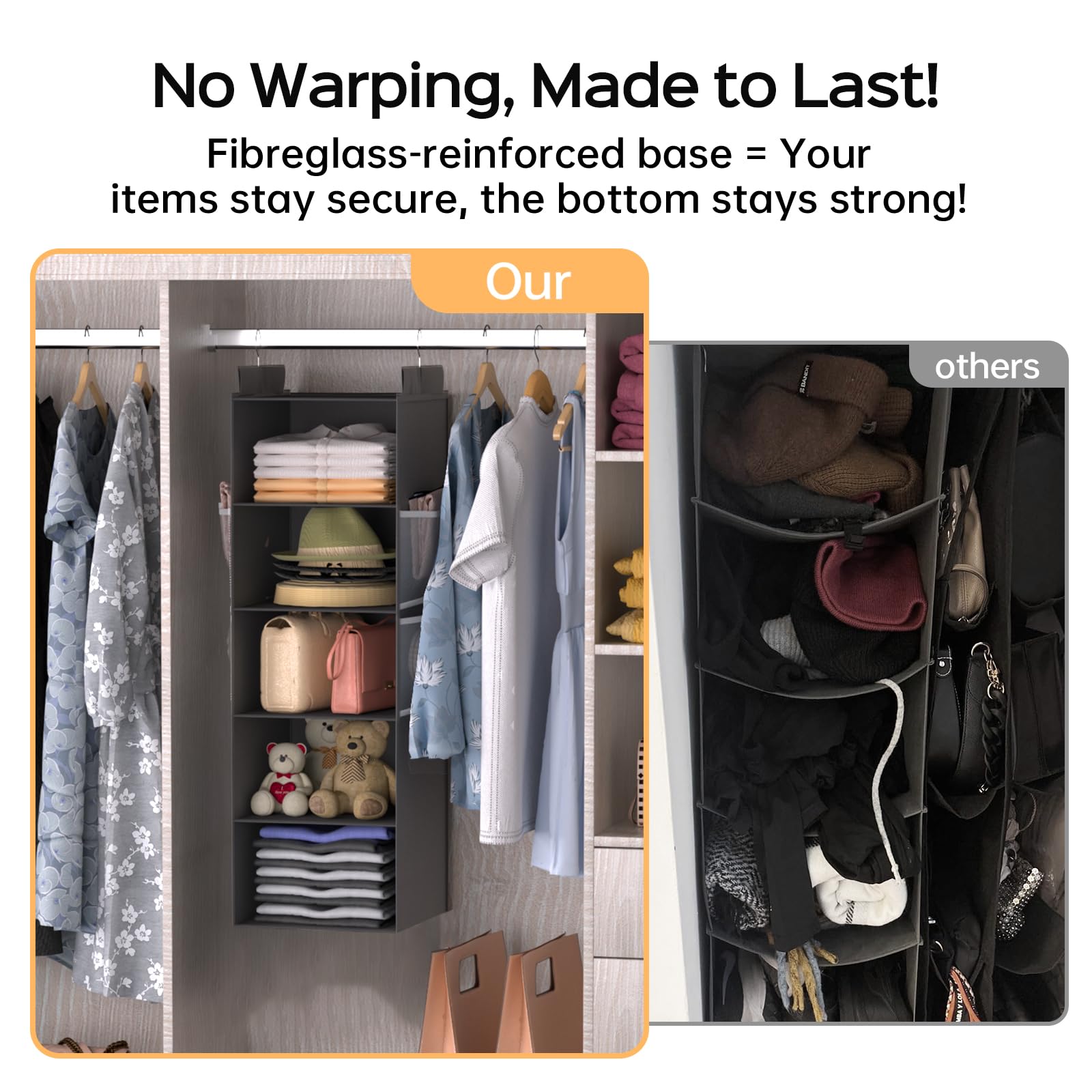 ALLTIDYUP Organizador de armario colgante extra profundo, paquete de 2 (gris, 5 niveles)