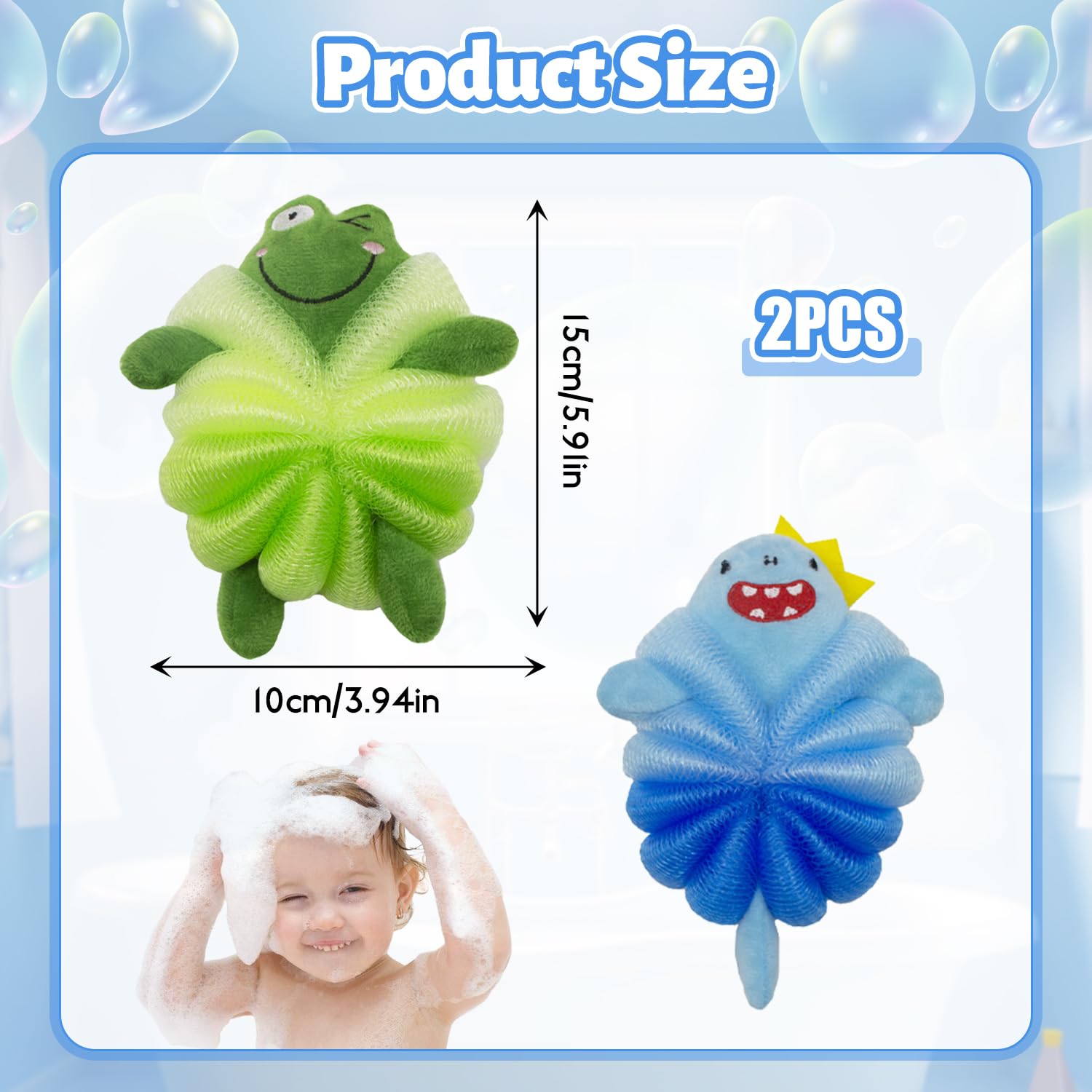 Esponjas de Baño Infantiles con Motivos Animales Tiburón y Rana