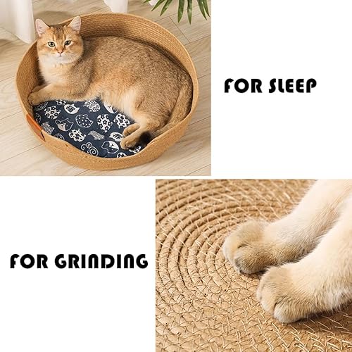 Miniatura 4 de Oncpcare Cama de paja tejida a mano para gatos de interior, cama de dormir de 12 pulgadas para arañar mascotas, cama redonda para dormir, cama de