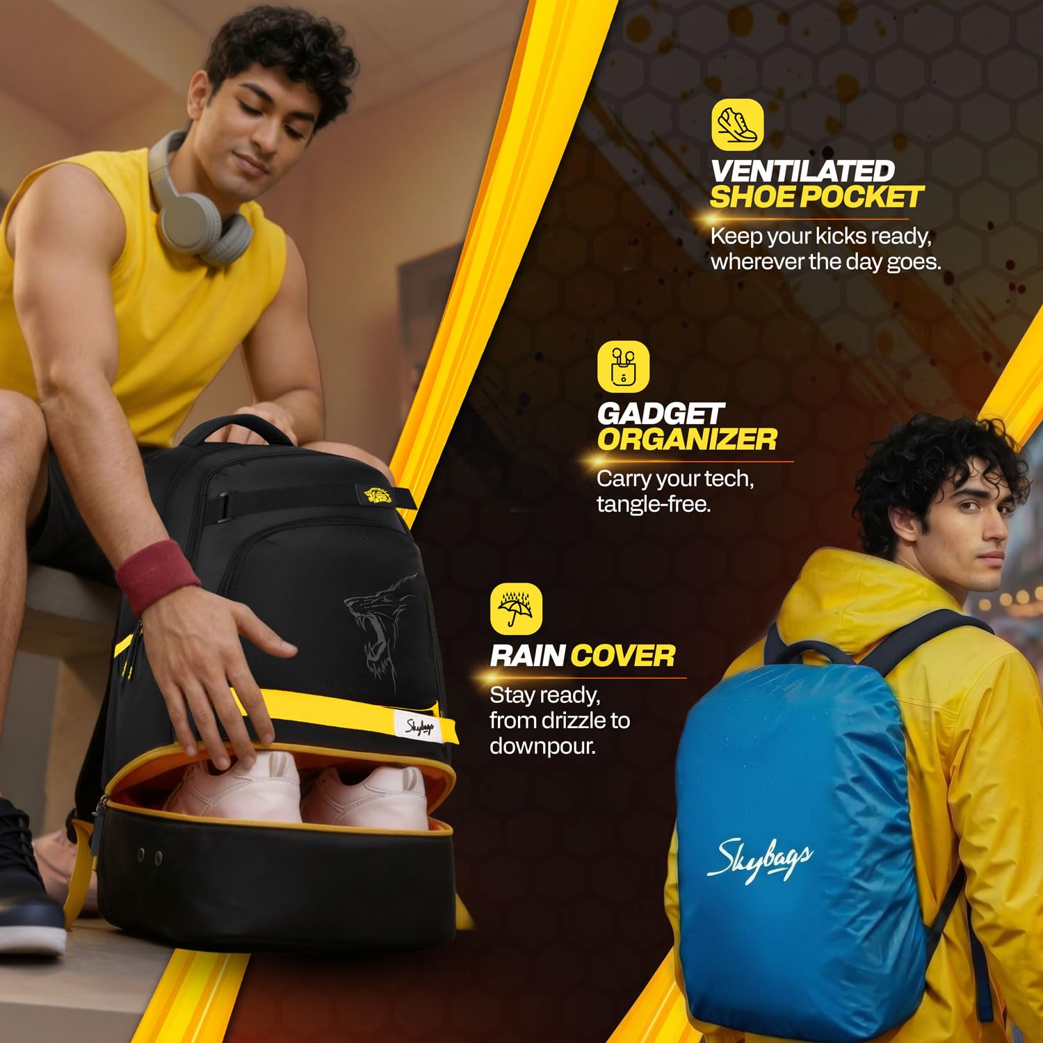 Skybags Namma 16.5" Compatible Laptop Backpack 40L | 2 Compartments with Quick-Access Front Pocket & Rain Cover | Tablet Sleeve & Side Bottle Pocket | CSK Travel Backpack for Men & Women — Amazon image 4