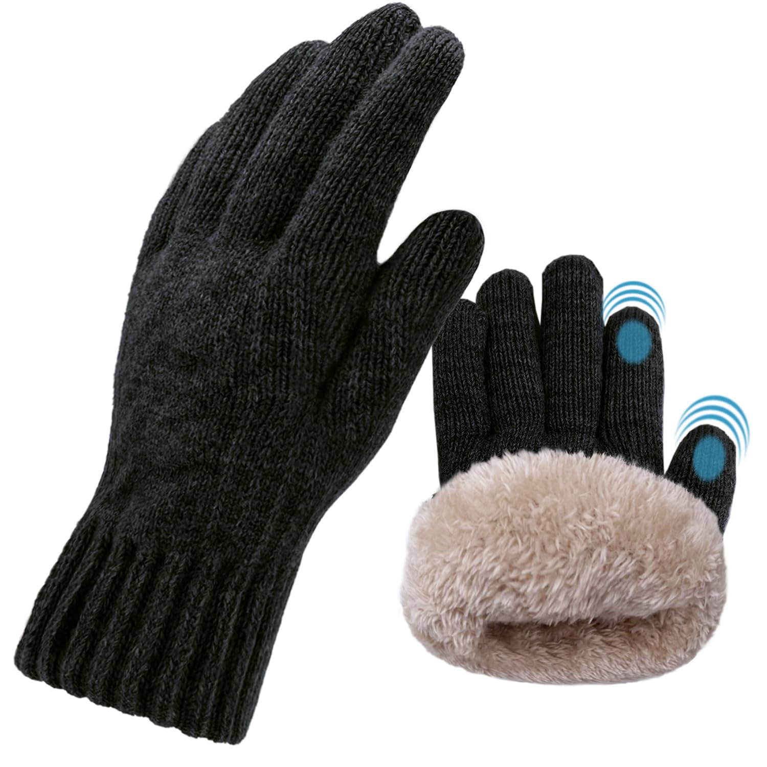Winter Thermal Touch Screen Gloves for Men With Fleece Lining - Soft Warm Knit for Running Outdoors