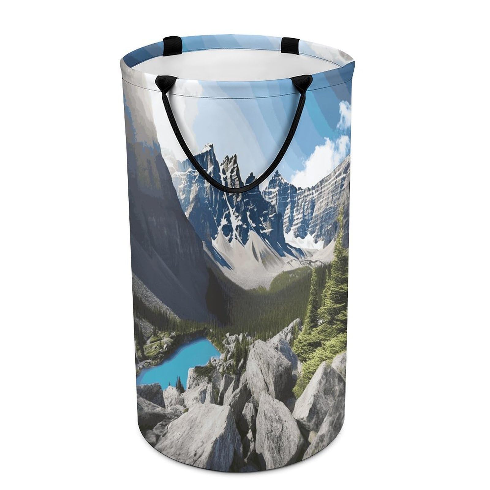 Mountains Laundry Basket Waterproof And Moisture-Proof Storage Bins Collapsible Round Laundry Hamper Perfect for Toys, Clothes And Sundries