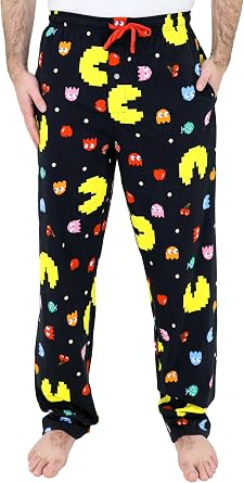 Pac-Man Pajama Pants for Men, Soft Cotton Pacman Pajamas, Jersey Knit Pj Pants for Men, S-M-L-XL