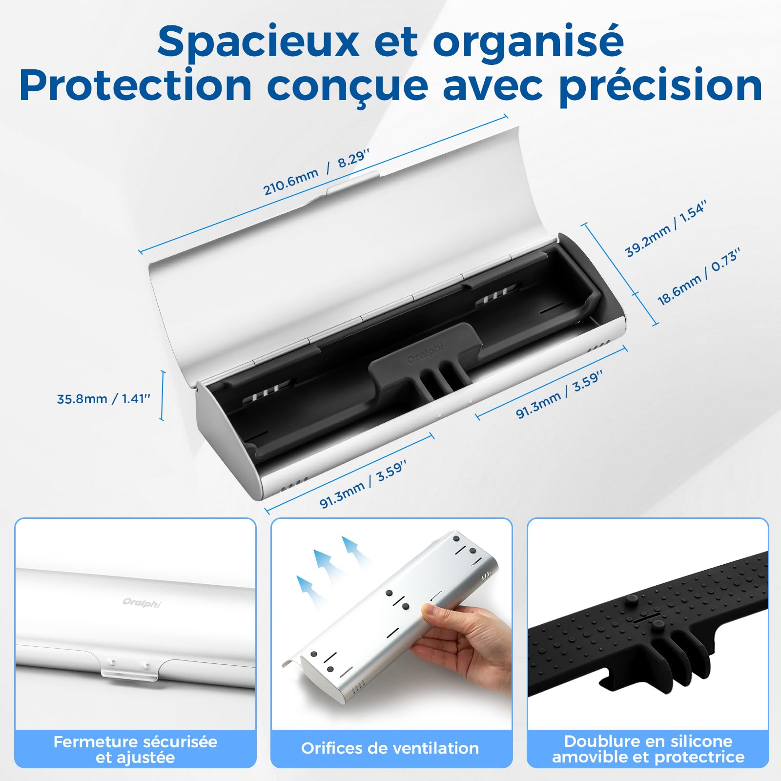 Etui Brosse a dent Electrique pour Oral B/Oral-B Pro/Oral-B IO/Philips Sonicare 4100 5300 et la Plupart des Autres Marques de brosses à Dents,Boite Brosse a dent pour Voyage,Maison,Argenté