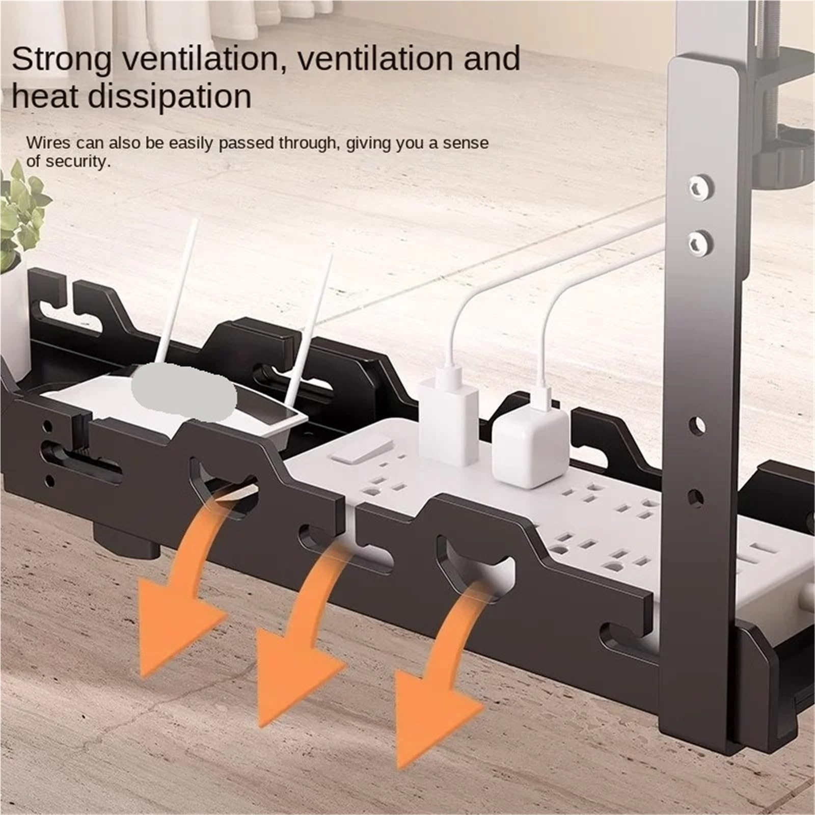 Kabelkanal Schreibtisch Kabelmanagement unter dem Schreibtisch, ausziehbares Metalltablett ohne Bohren, Mehrzweck-Hängeregal for den Haushalt Zur Aufbewahrung(Black Fixed)