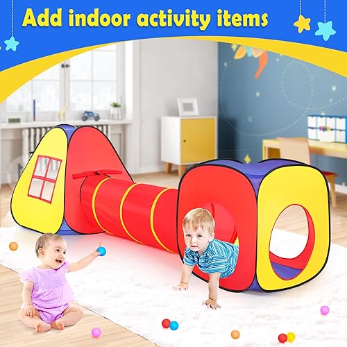Miniatura 5 de Tienda de campaña para niños con bolas+túnel de gateo + tienda de campaña de castillo, casa de juegos desplegable para niños y niñas, regalo