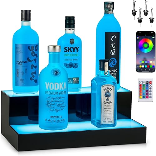 Boss Premium® BarUSA™ Estante de Bar con Luz LED para Exhibición de Botellas de Licor, Alcohol, Whisky - Unidades de Soporte con Estantes, Bandeja y