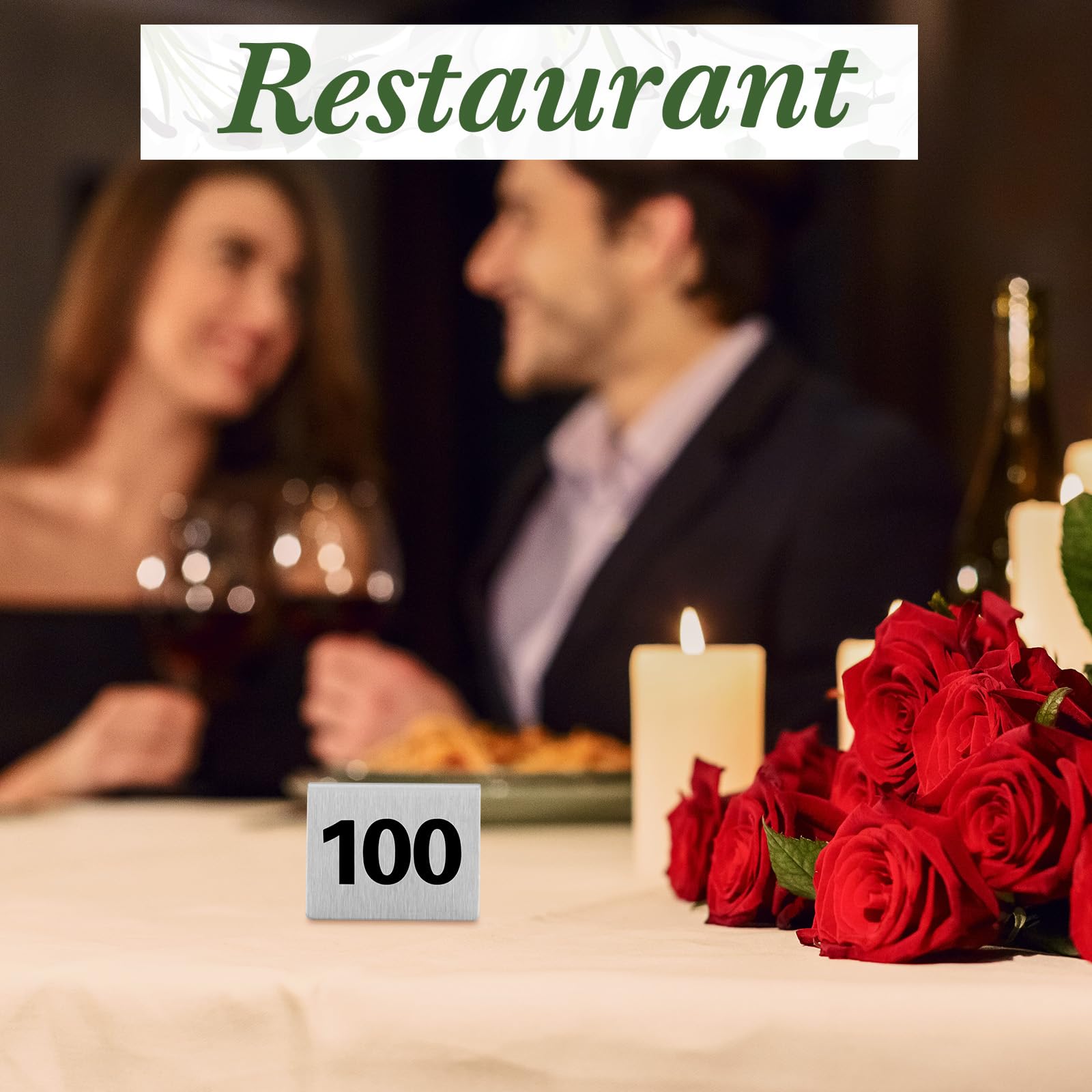 Wenqik 100 numeri da tavolo in acciaio inox, stile tenda, 5,1 x 4,1 cm, a doppio lato, per ristoranti, matrimoni, ricevimenti, feste, banchetti, anniversari, bar