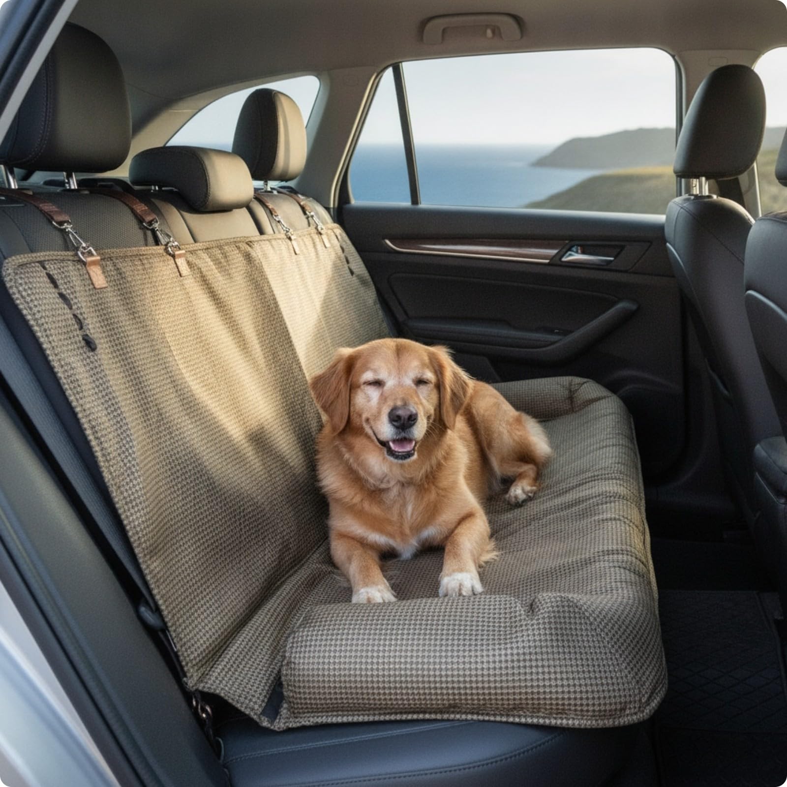 Colcolo Cuccia da Auto Lavabile | Bordi Rialzati Imbottiti, Cuccia da Auto con Cinghie di Fissaggio, Stabile, Coprisedile per Cani, Sedile Posteriore, Viaggi, Nero