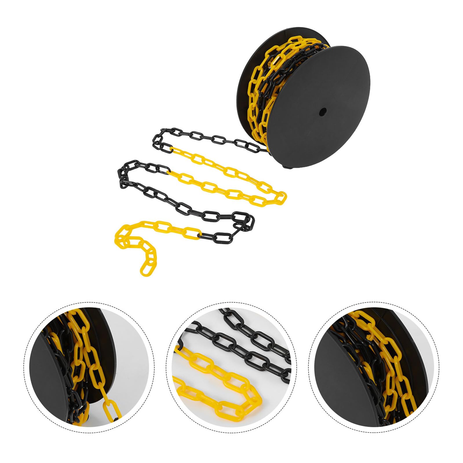 Cadena de barrera de seguridad de plástico amarillo y negro resistente a la intemperie, 6 mm de grosor, para señalización de control de multitudes y soluciones de valla segura