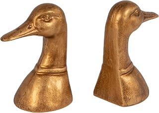 Creative Co-Op Decorative Distressed Cast Iron Duck Head Bookends, Gold